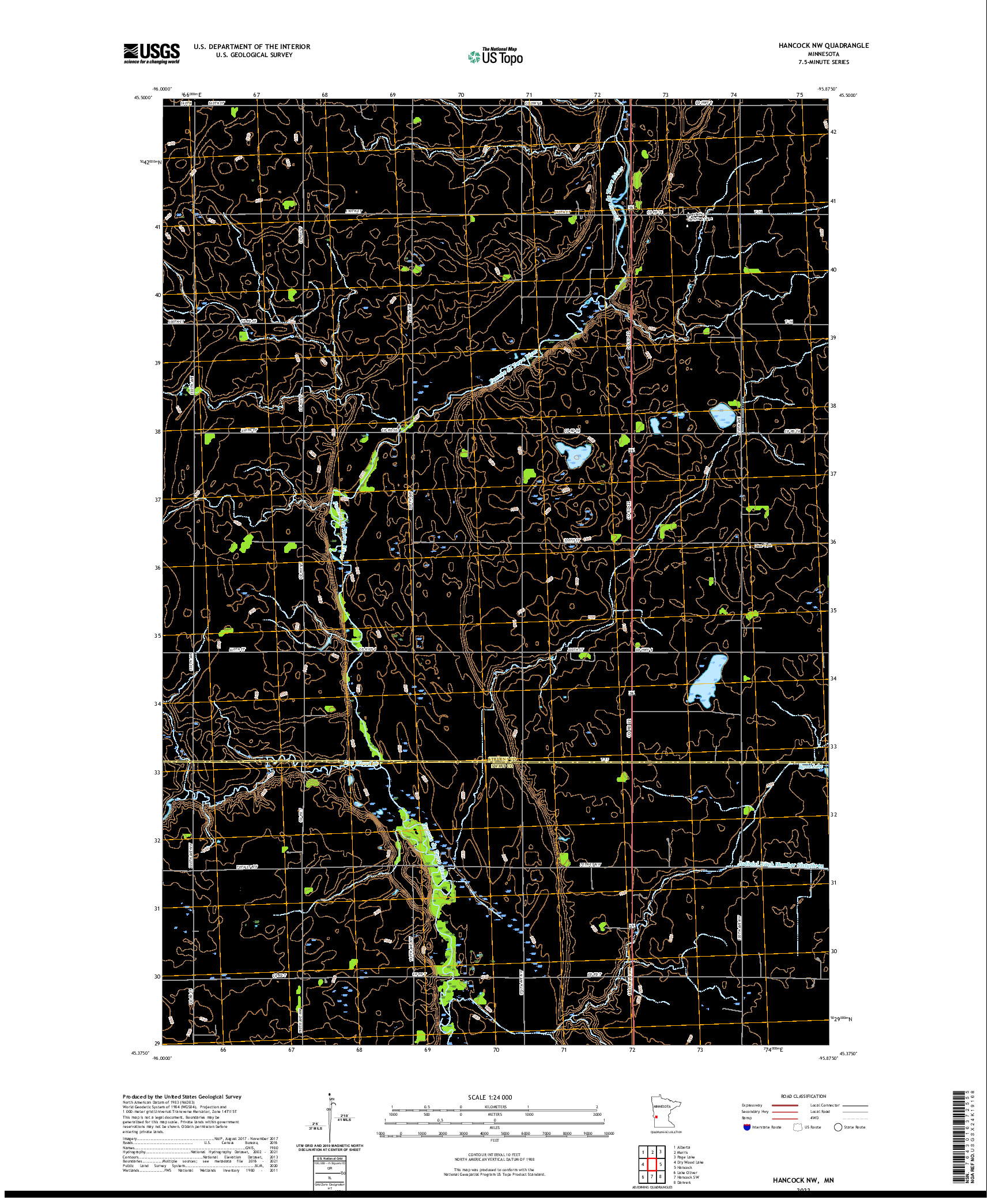 US TOPO 7.5-MINUTE MAP FOR HANCOCK NW, MN