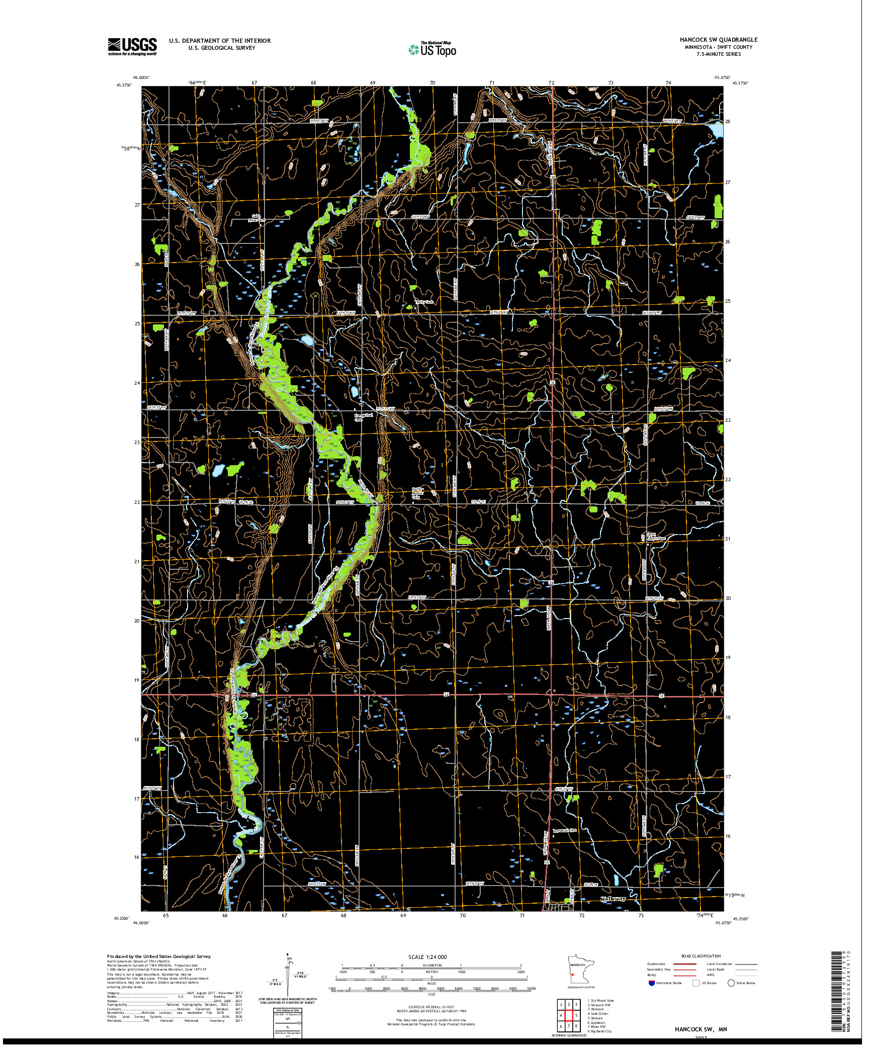 US TOPO 7.5-MINUTE MAP FOR HANCOCK SW, MN