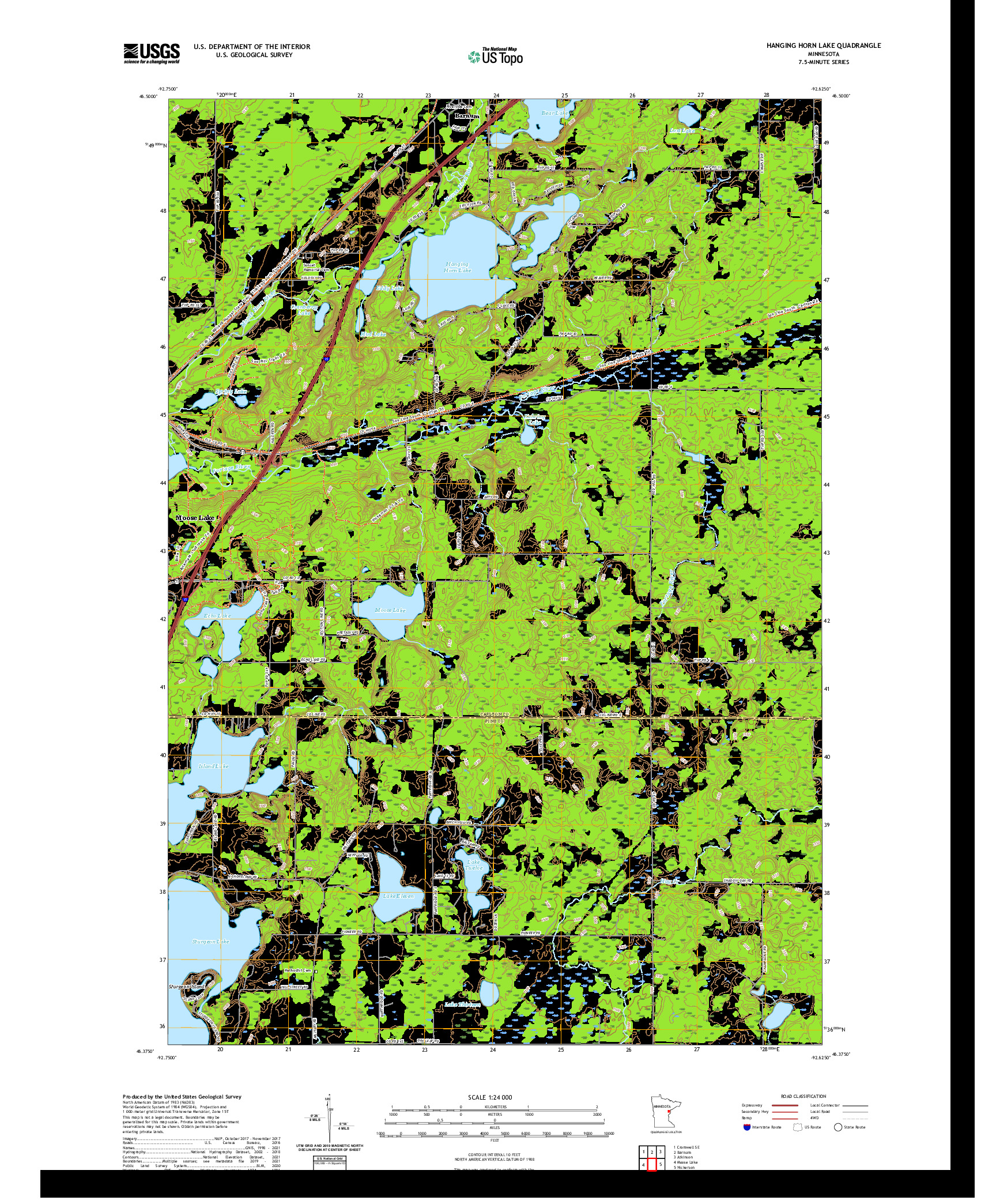 US TOPO 7.5-MINUTE MAP FOR HANGING HORN LAKE, MN