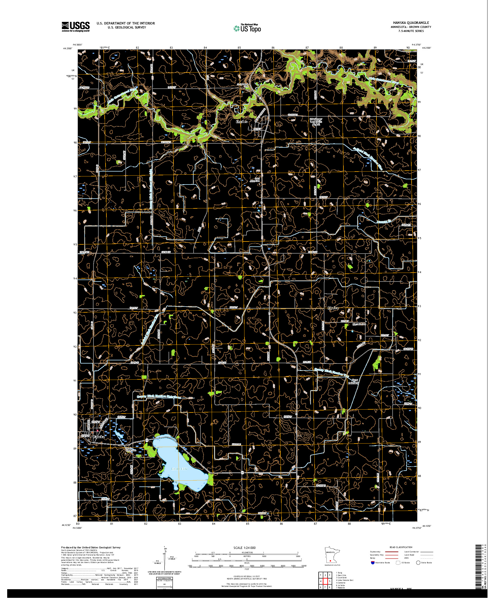 US TOPO 7.5-MINUTE MAP FOR HANSKA, MN