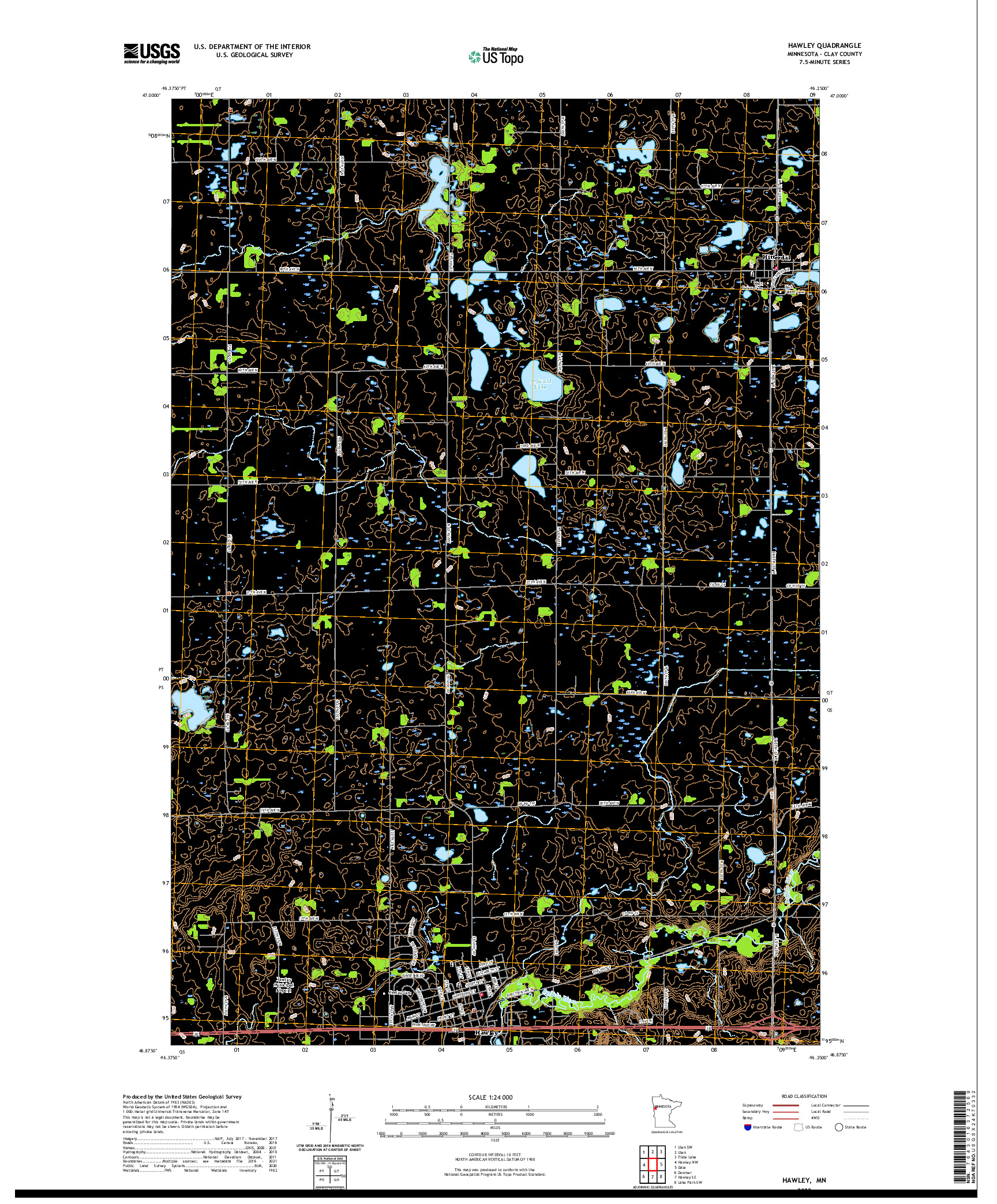 US TOPO 7.5-MINUTE MAP FOR HAWLEY, MN