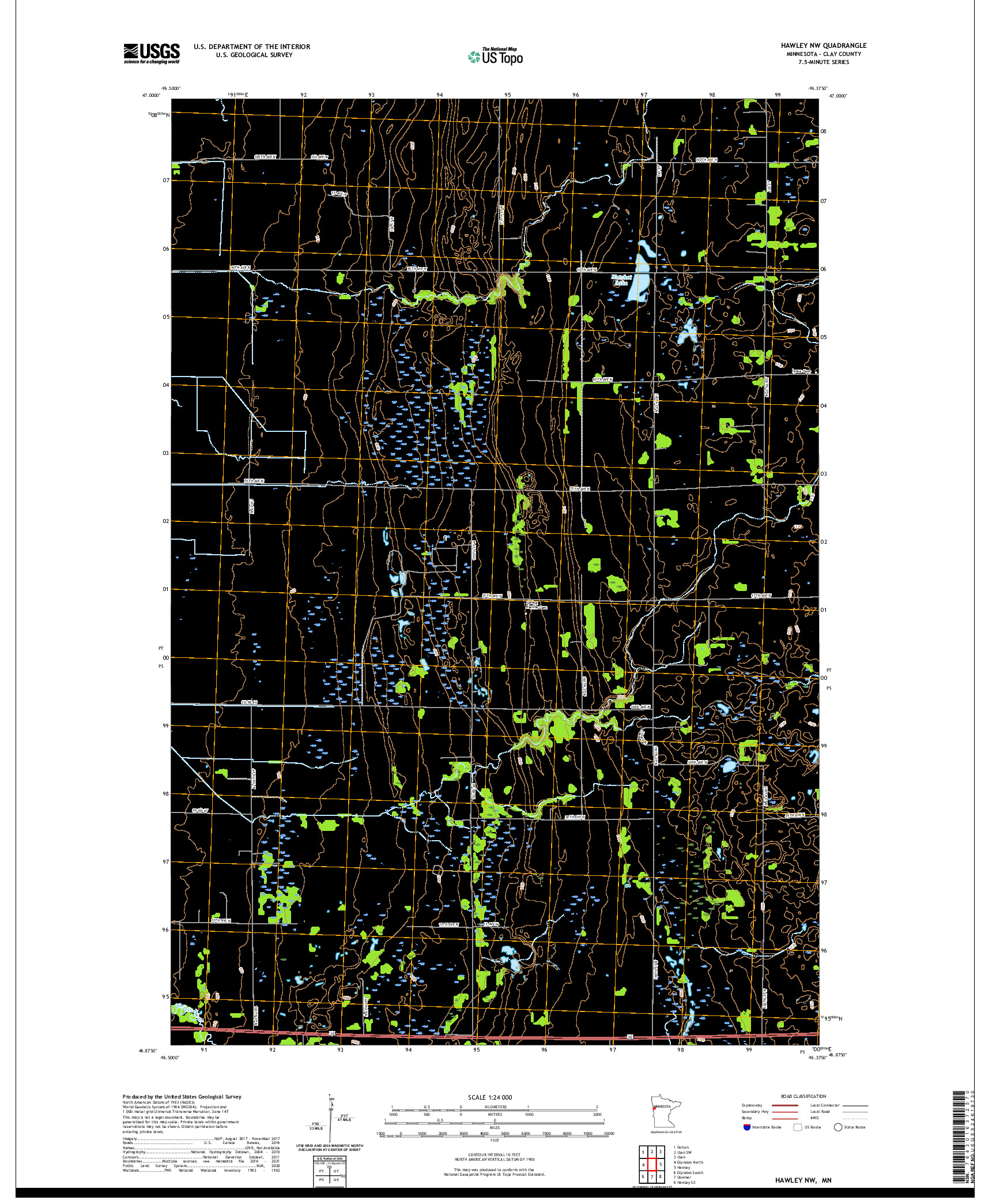 US TOPO 7.5-MINUTE MAP FOR HAWLEY NW, MN