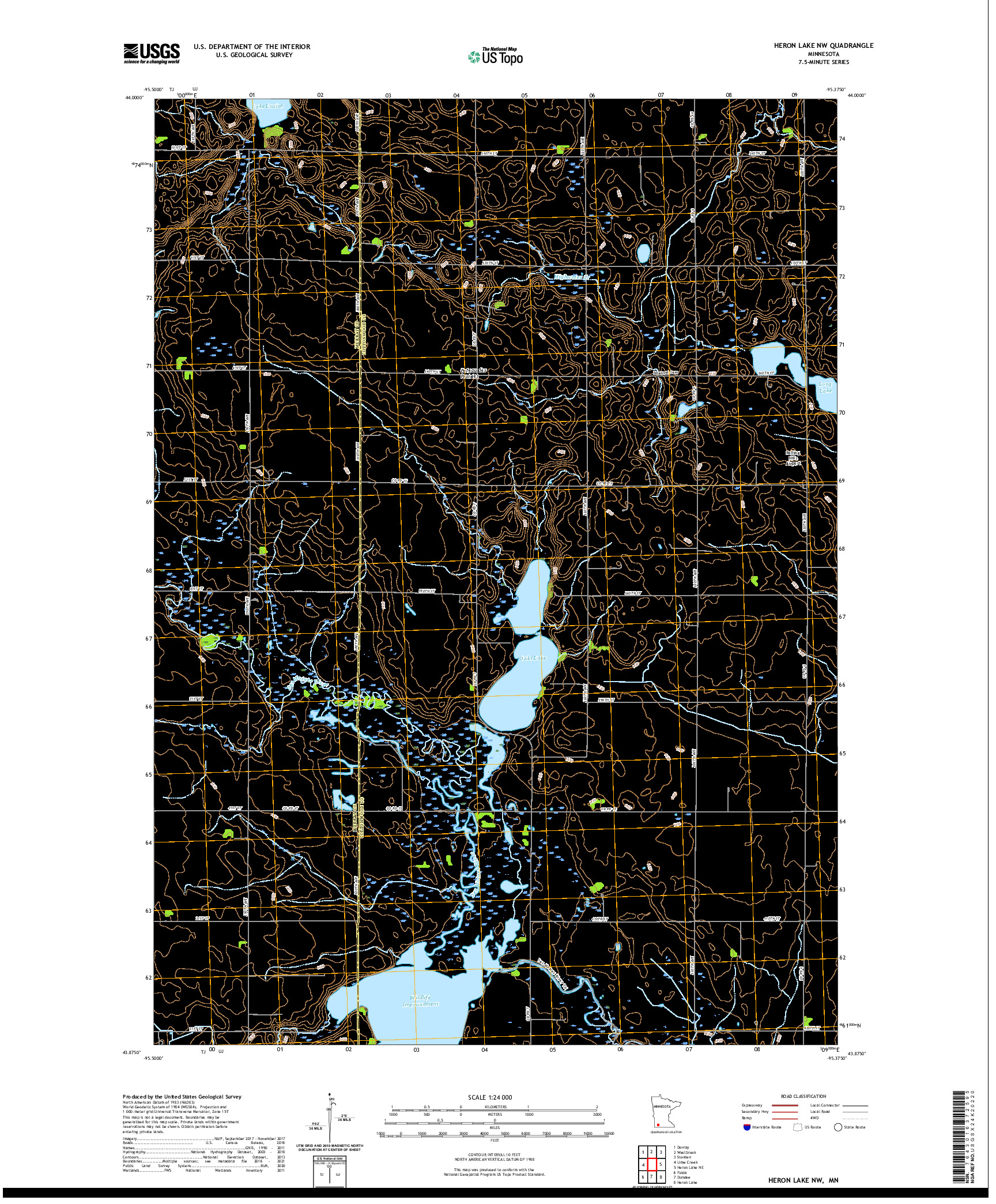 US TOPO 7.5-MINUTE MAP FOR HERON LAKE NW, MN