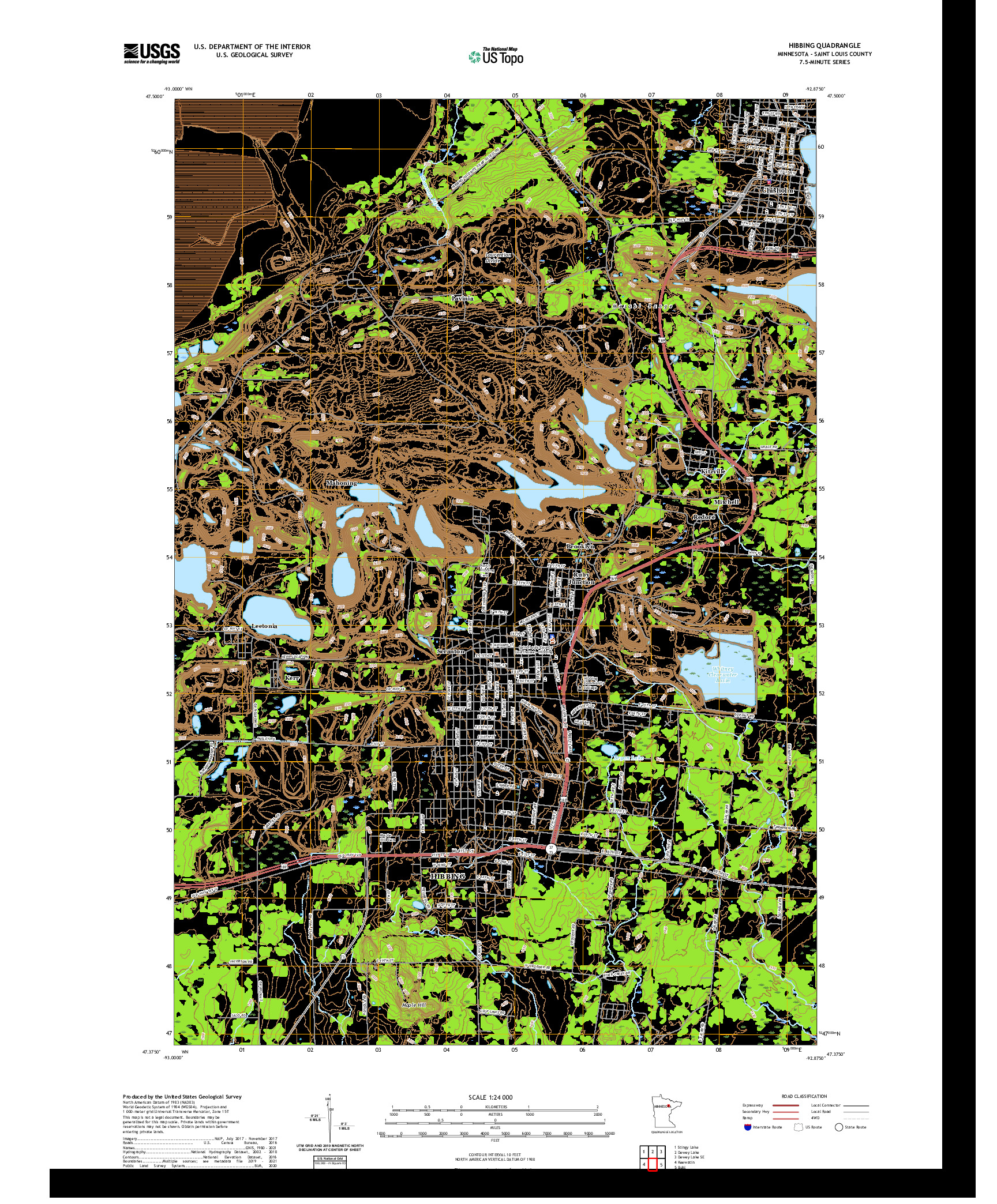 US TOPO 7.5-MINUTE MAP FOR HIBBING, MN