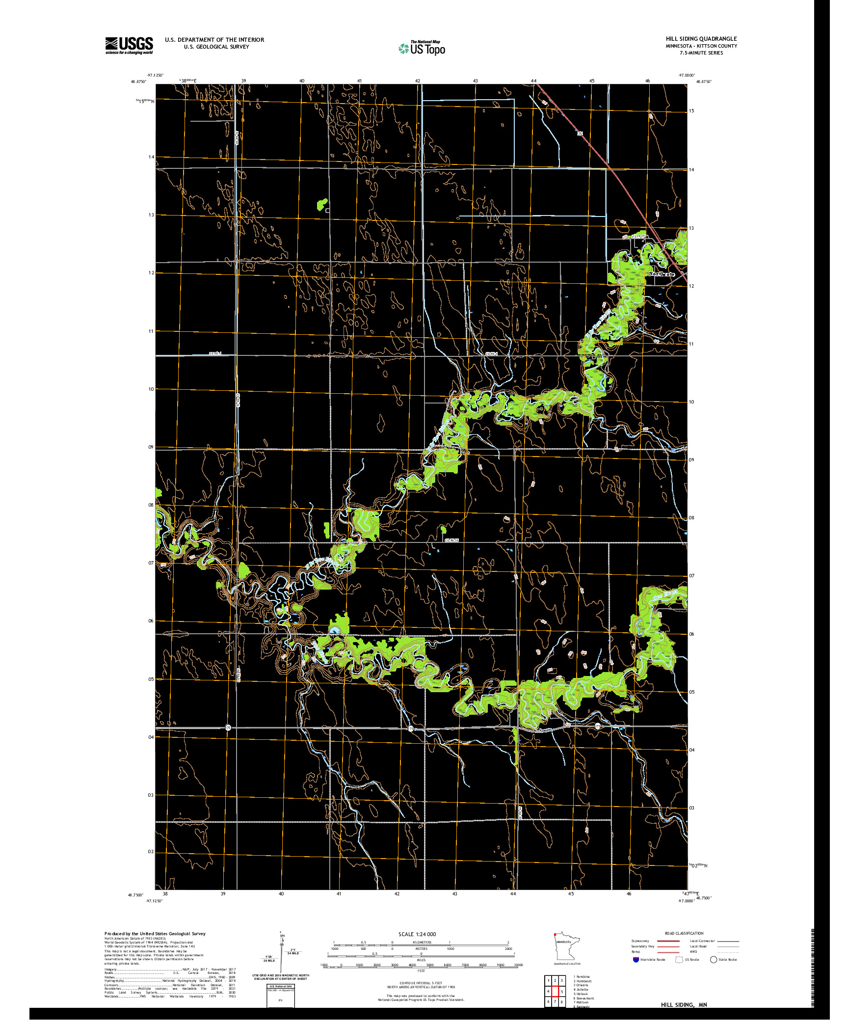 US TOPO 7.5-MINUTE MAP FOR HILL SIDING, MN