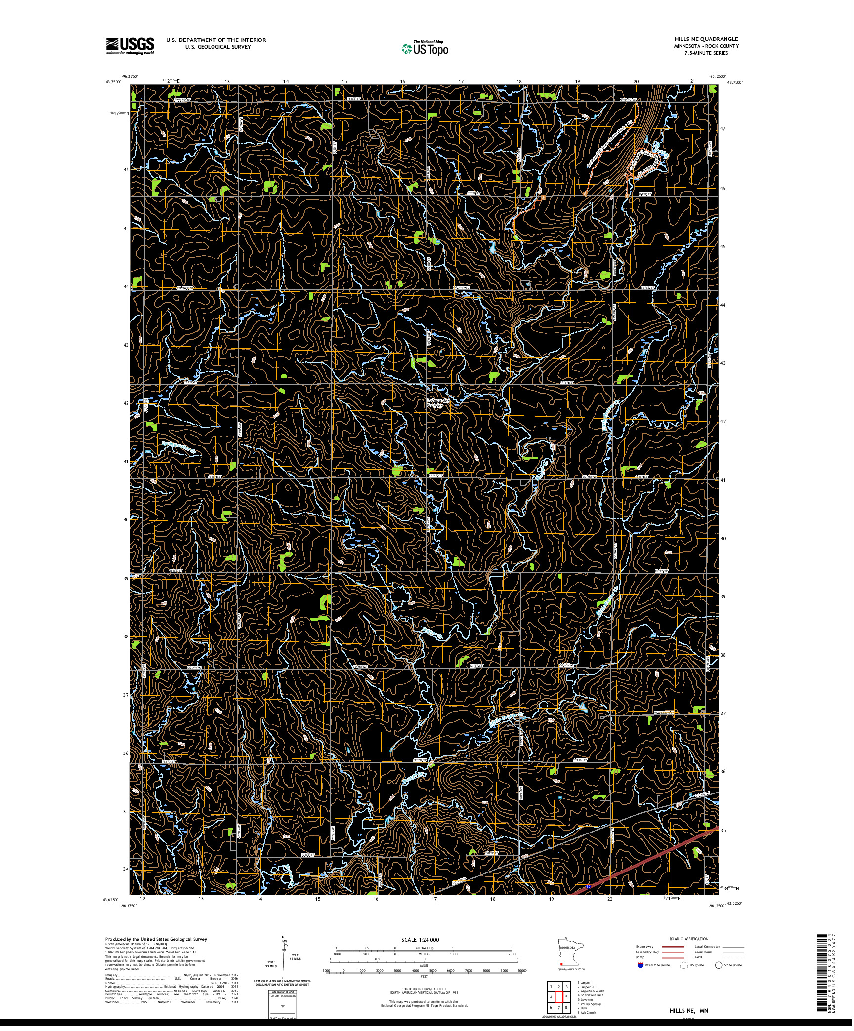US TOPO 7.5-MINUTE MAP FOR HILLS NE, MN