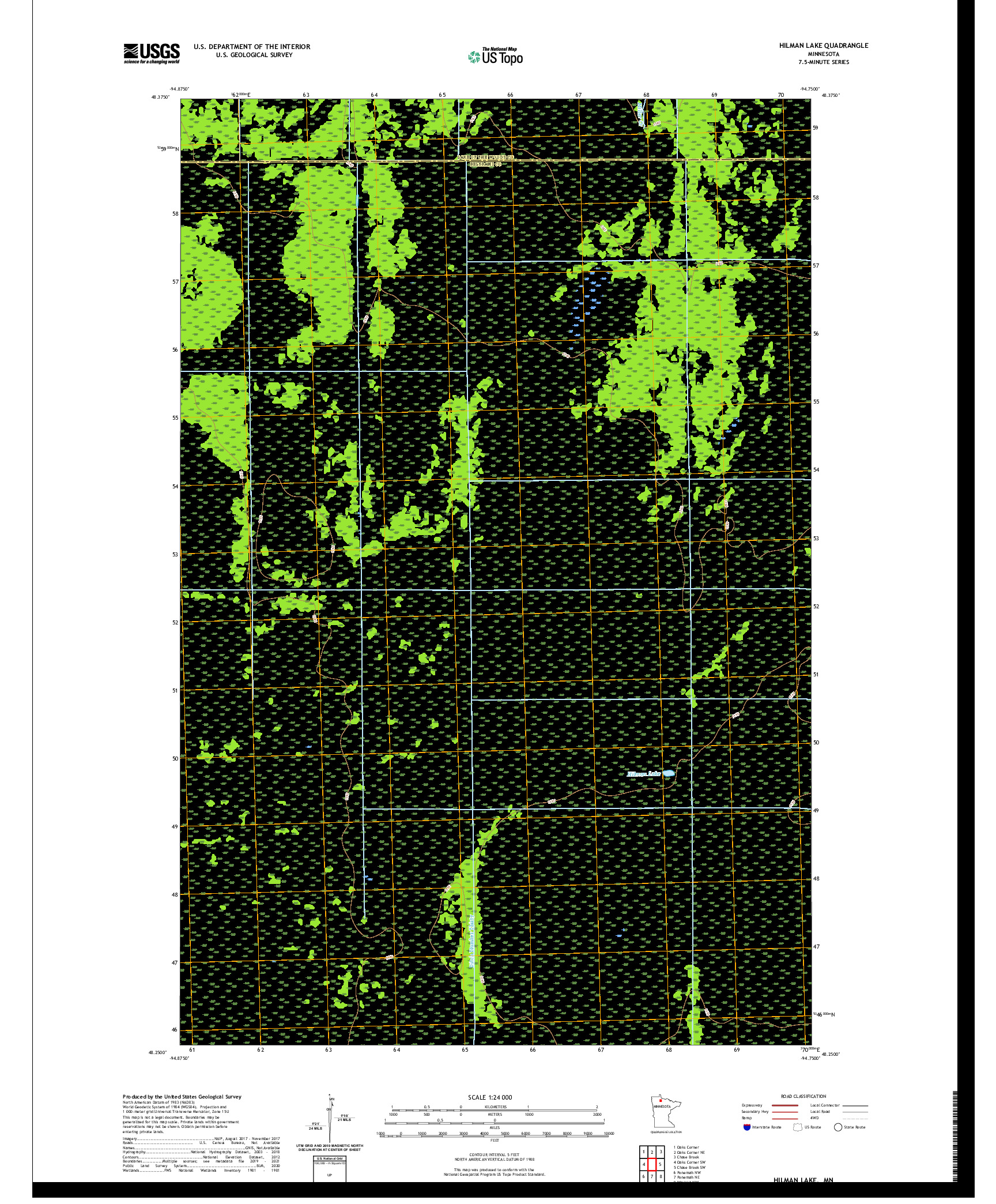 US TOPO 7.5-MINUTE MAP FOR HILMAN LAKE, MN