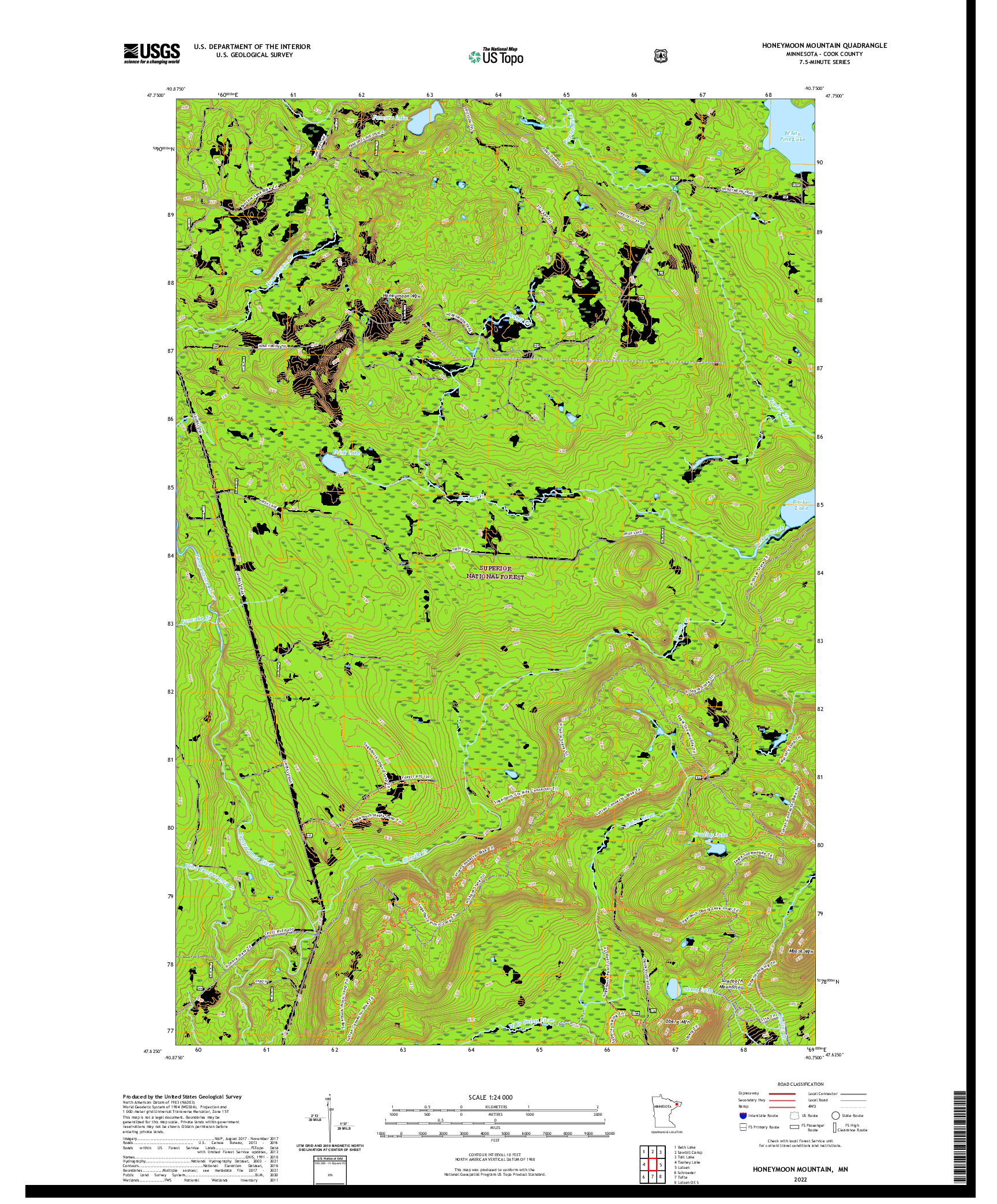 US TOPO 7.5-MINUTE MAP FOR HONEYMOON MOUNTAIN, MN