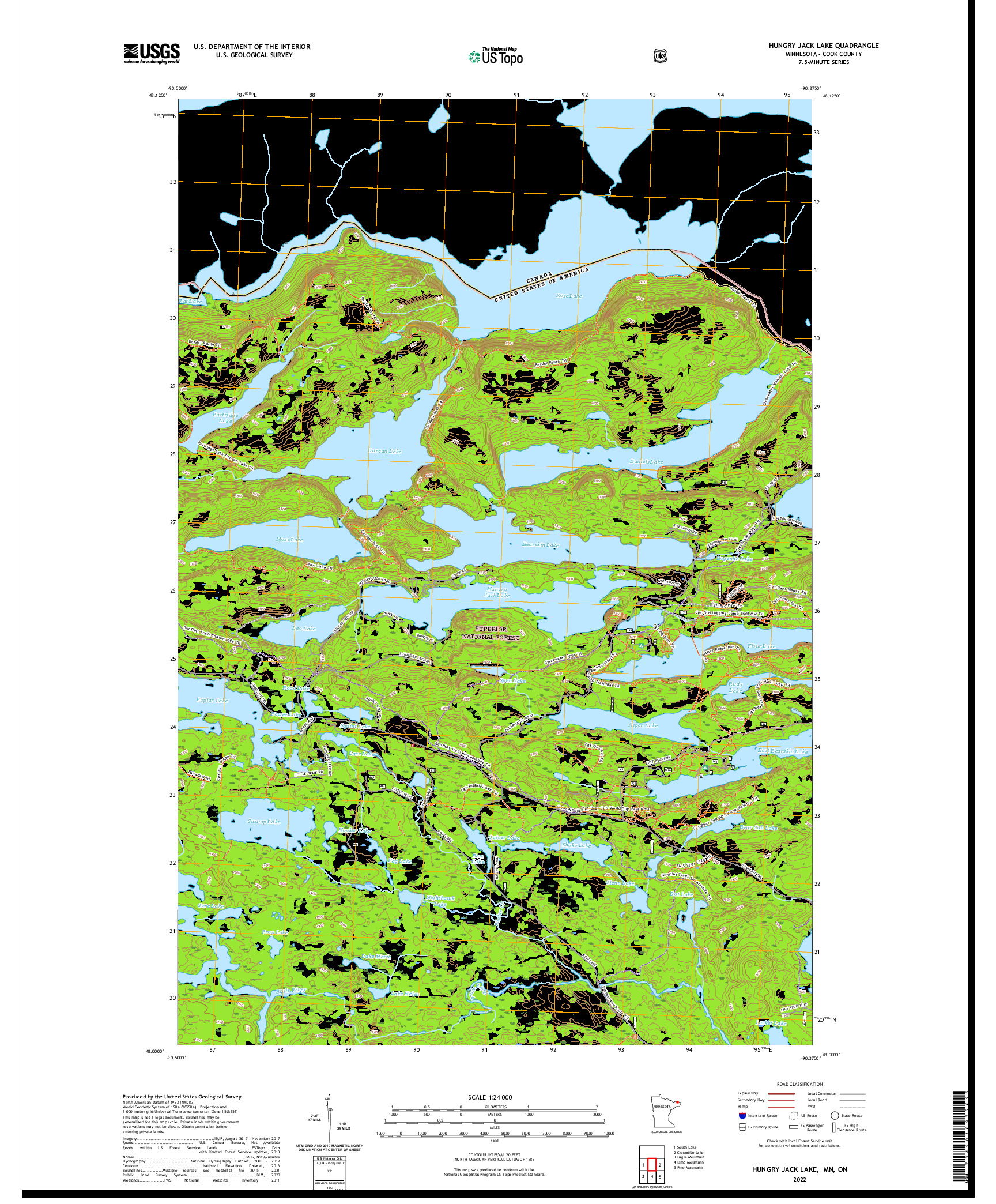 US TOPO 7.5-MINUTE MAP FOR HUNGRY JACK LAKE, MN,ON