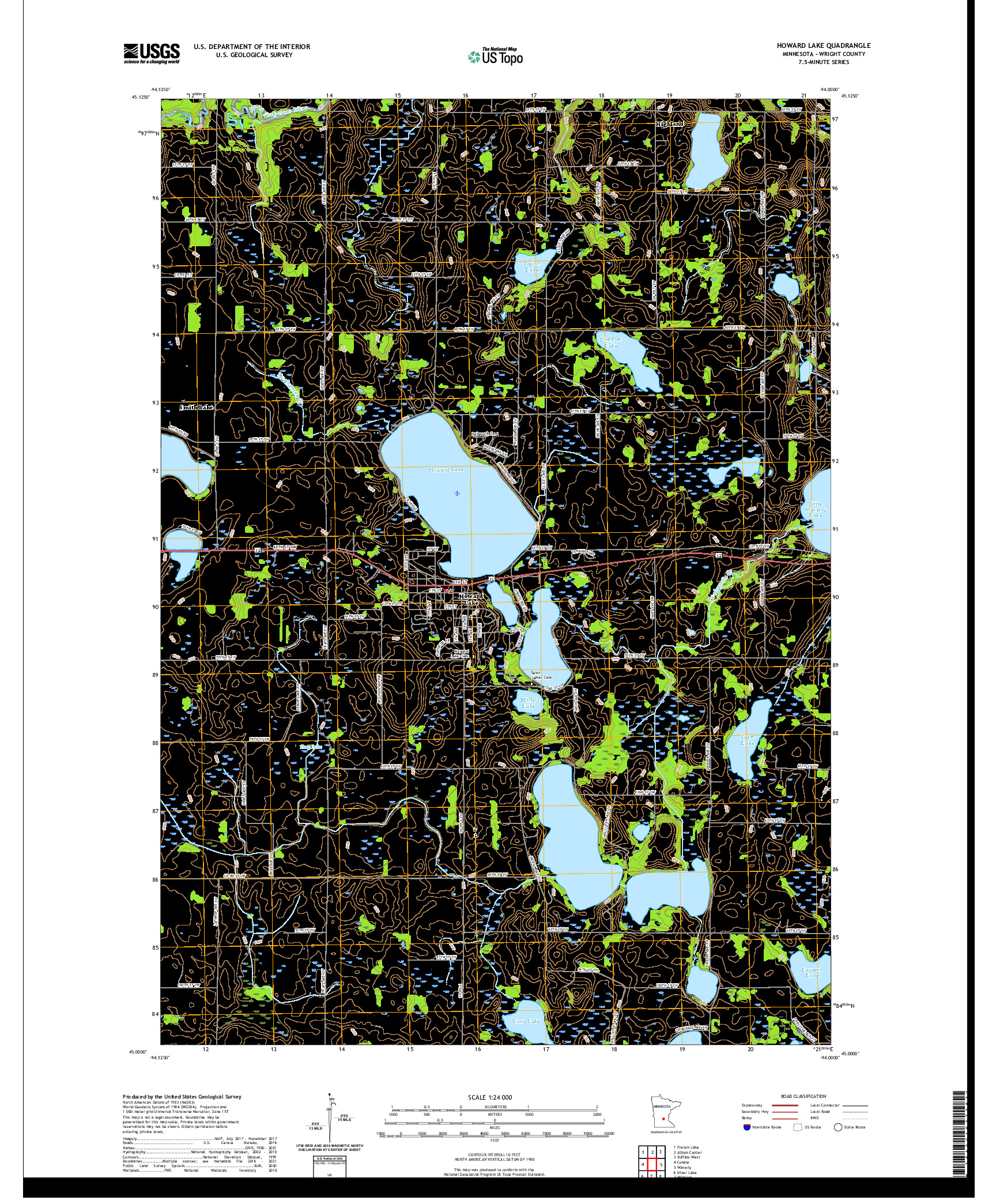 US TOPO 7.5-MINUTE MAP FOR HOWARD LAKE, MN