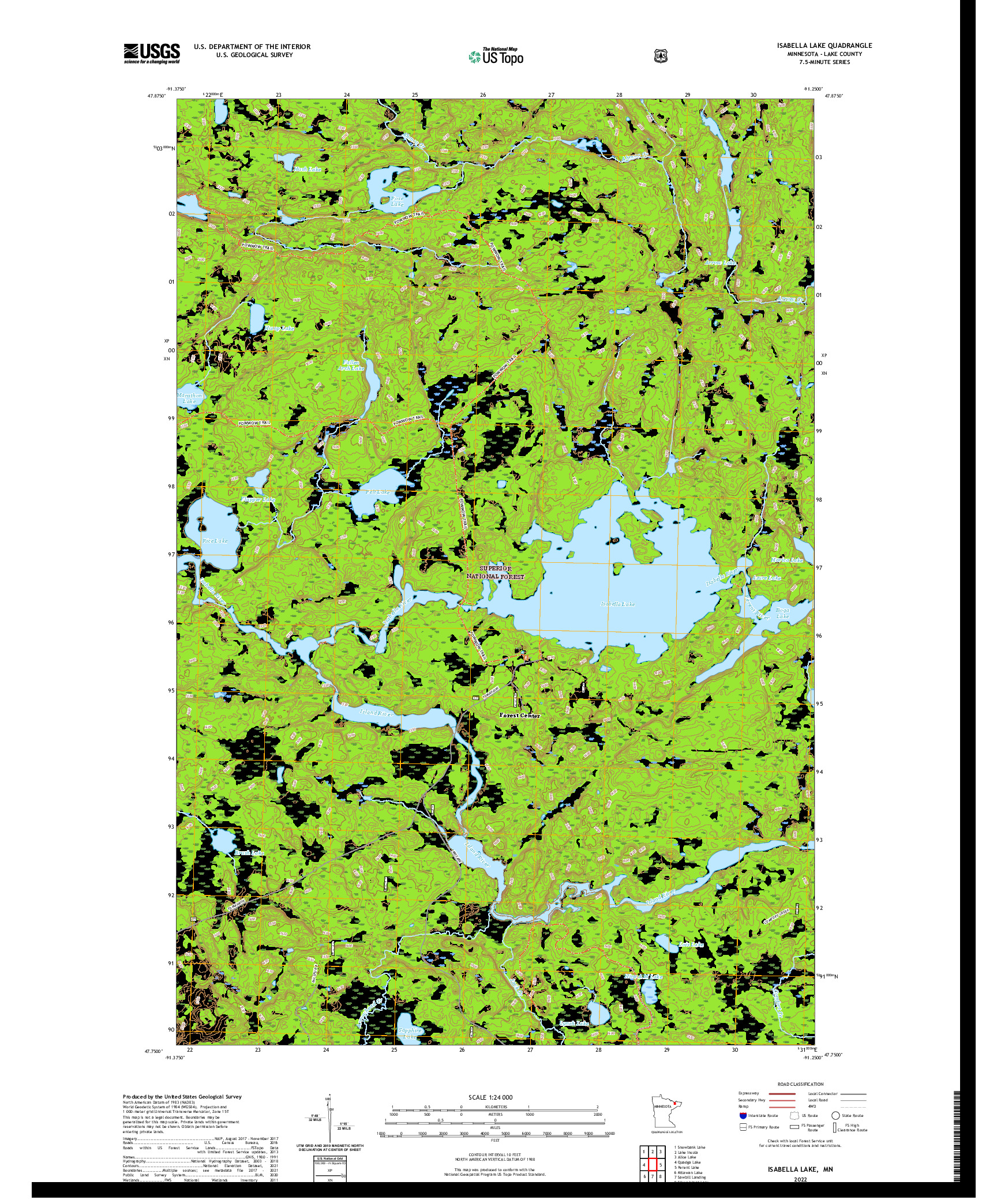 US TOPO 7.5-MINUTE MAP FOR ISABELLA LAKE, MN