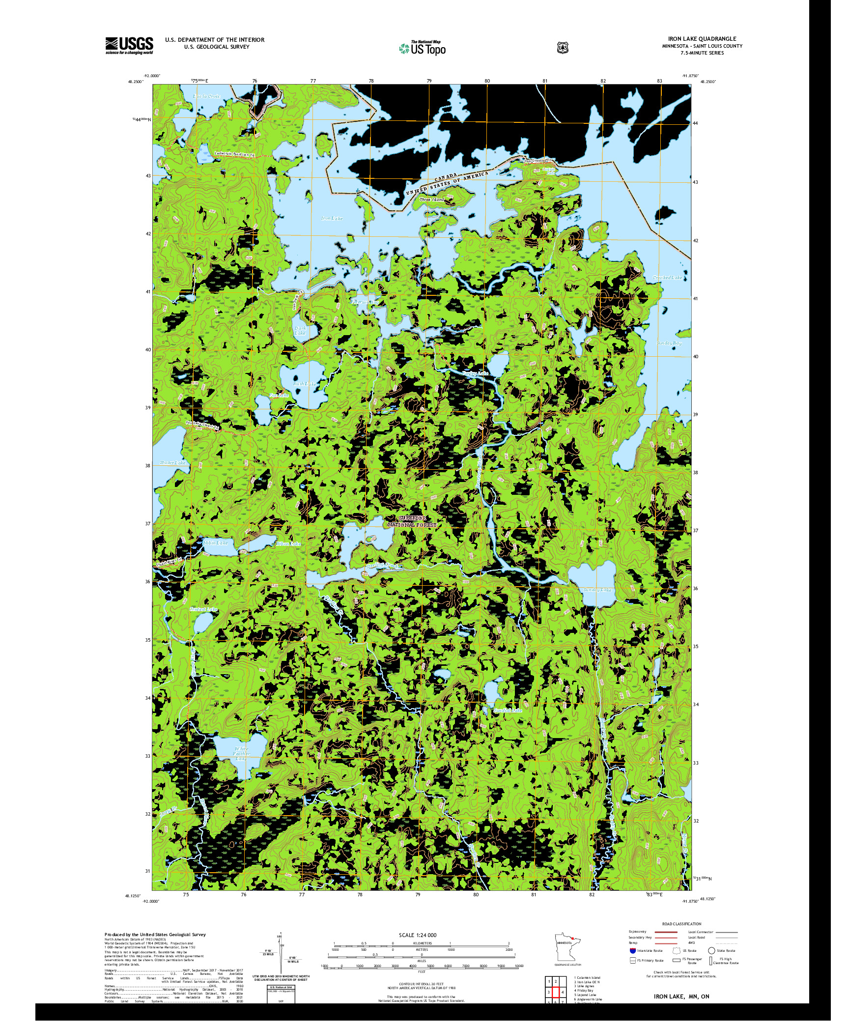 US TOPO 7.5-MINUTE MAP FOR IRON LAKE, MN,ON