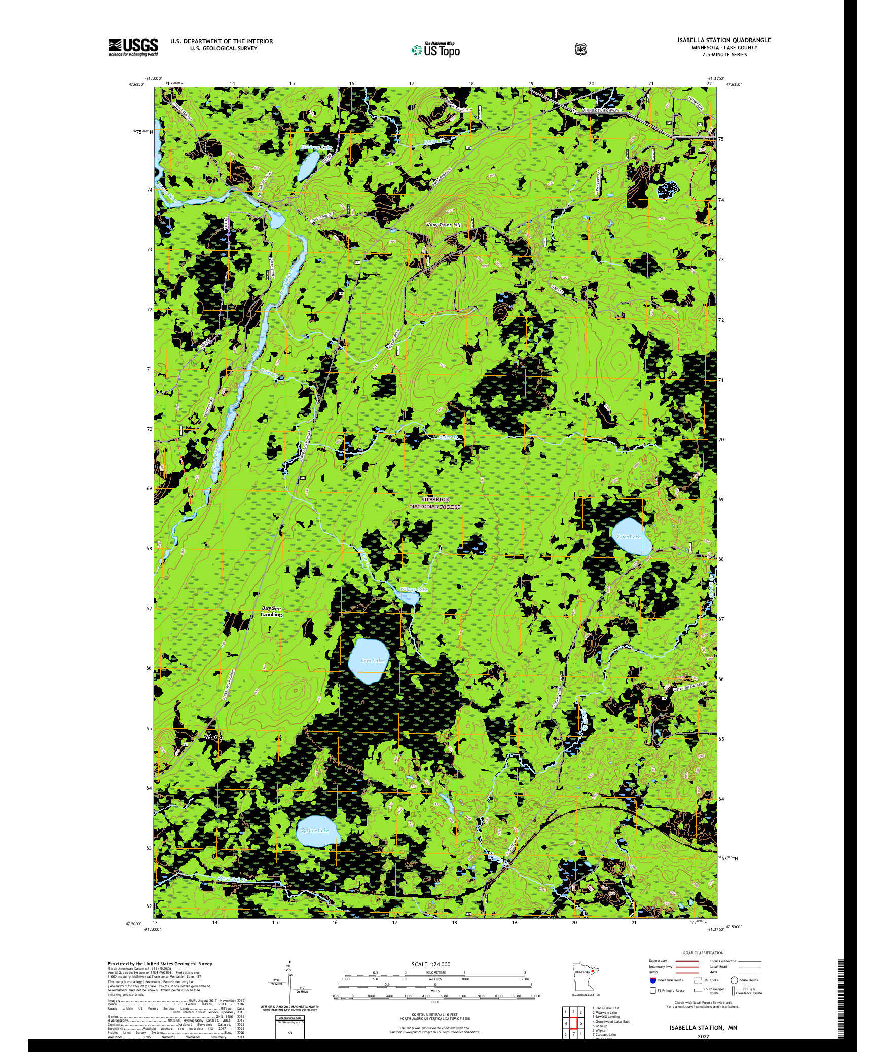 US TOPO 7.5-MINUTE MAP FOR ISABELLA STATION, MN