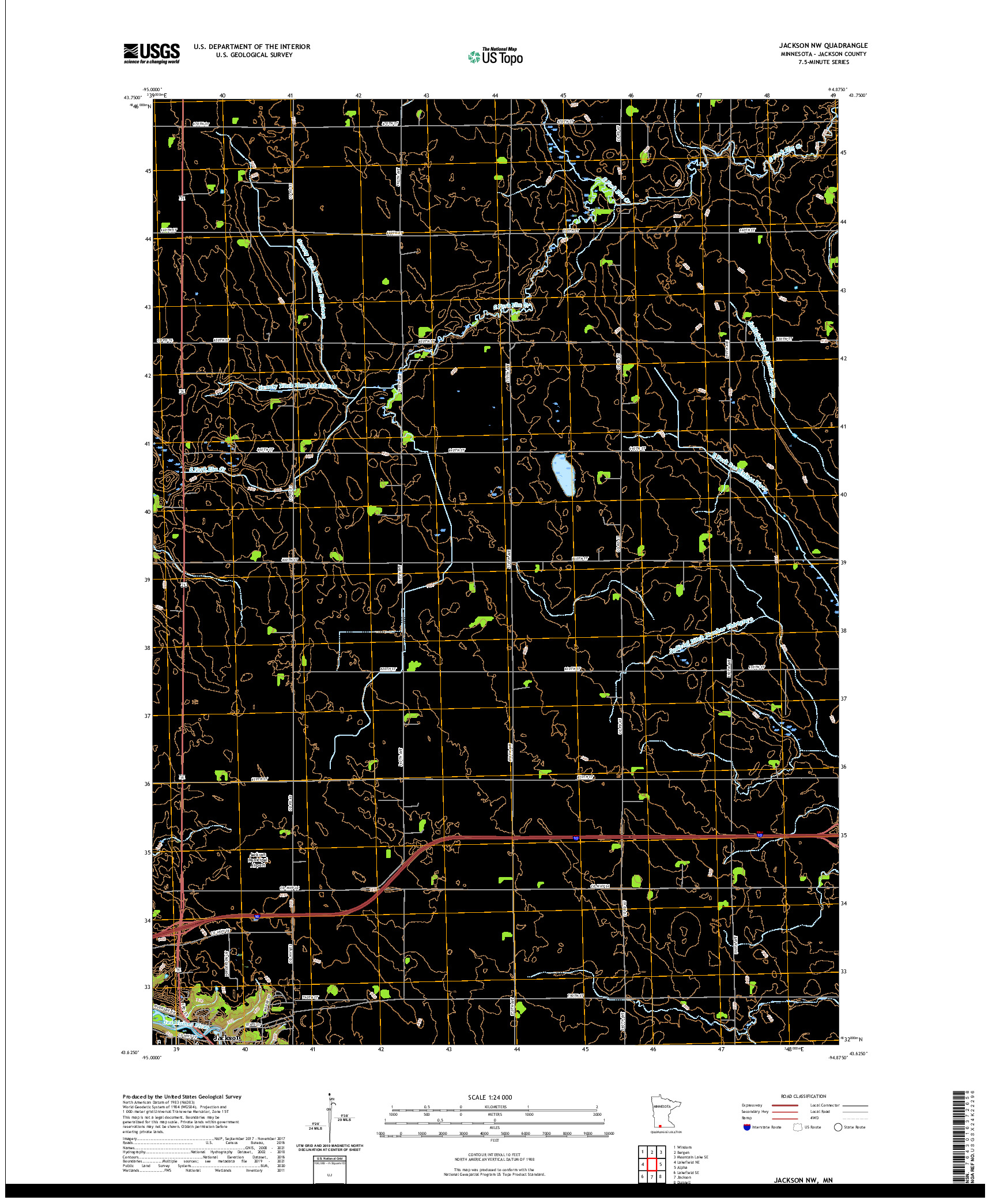 US TOPO 7.5-MINUTE MAP FOR JACKSON NW, MN