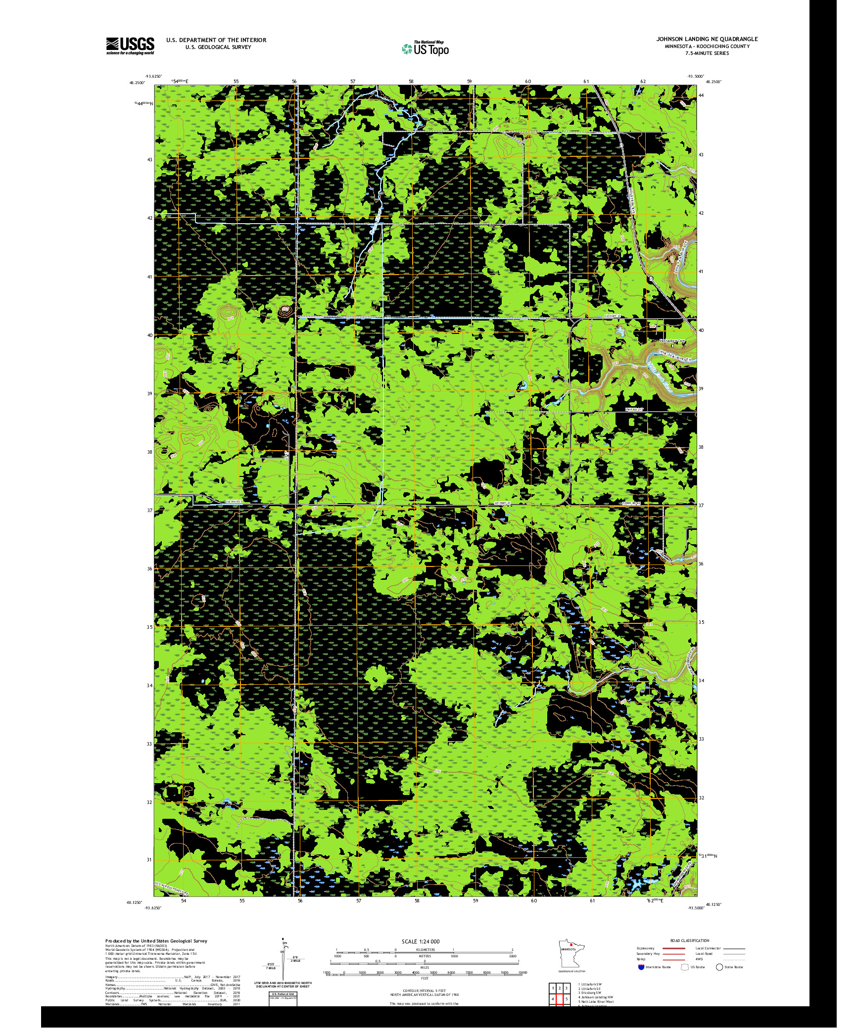 US TOPO 7.5-MINUTE MAP FOR JOHNSON LANDING NE, MN