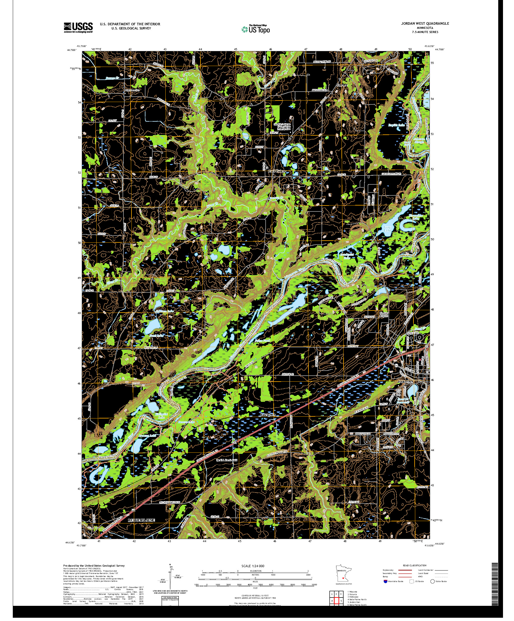 US TOPO 7.5-MINUTE MAP FOR JORDAN WEST, MN