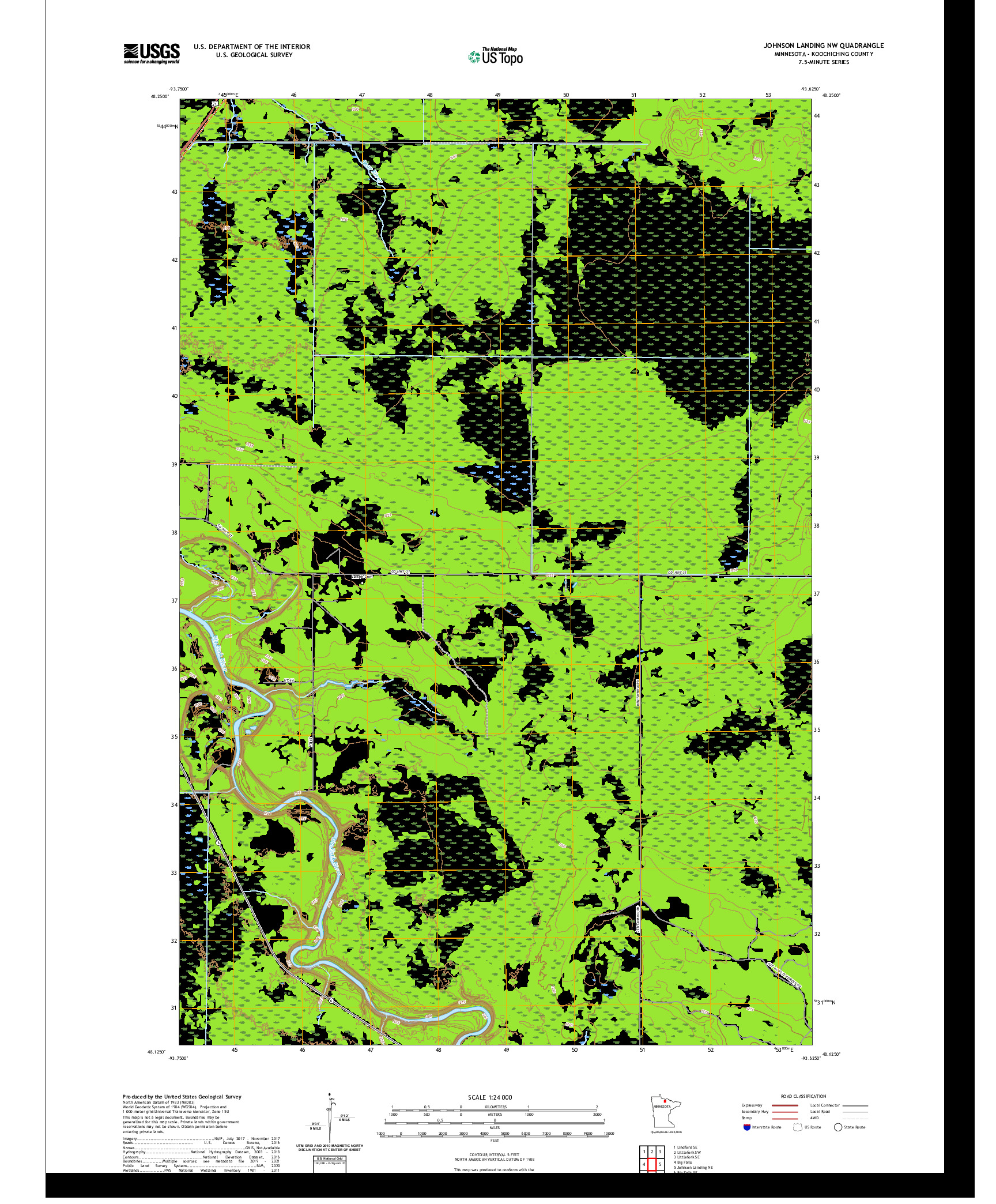 US TOPO 7.5-MINUTE MAP FOR JOHNSON LANDING NW, MN