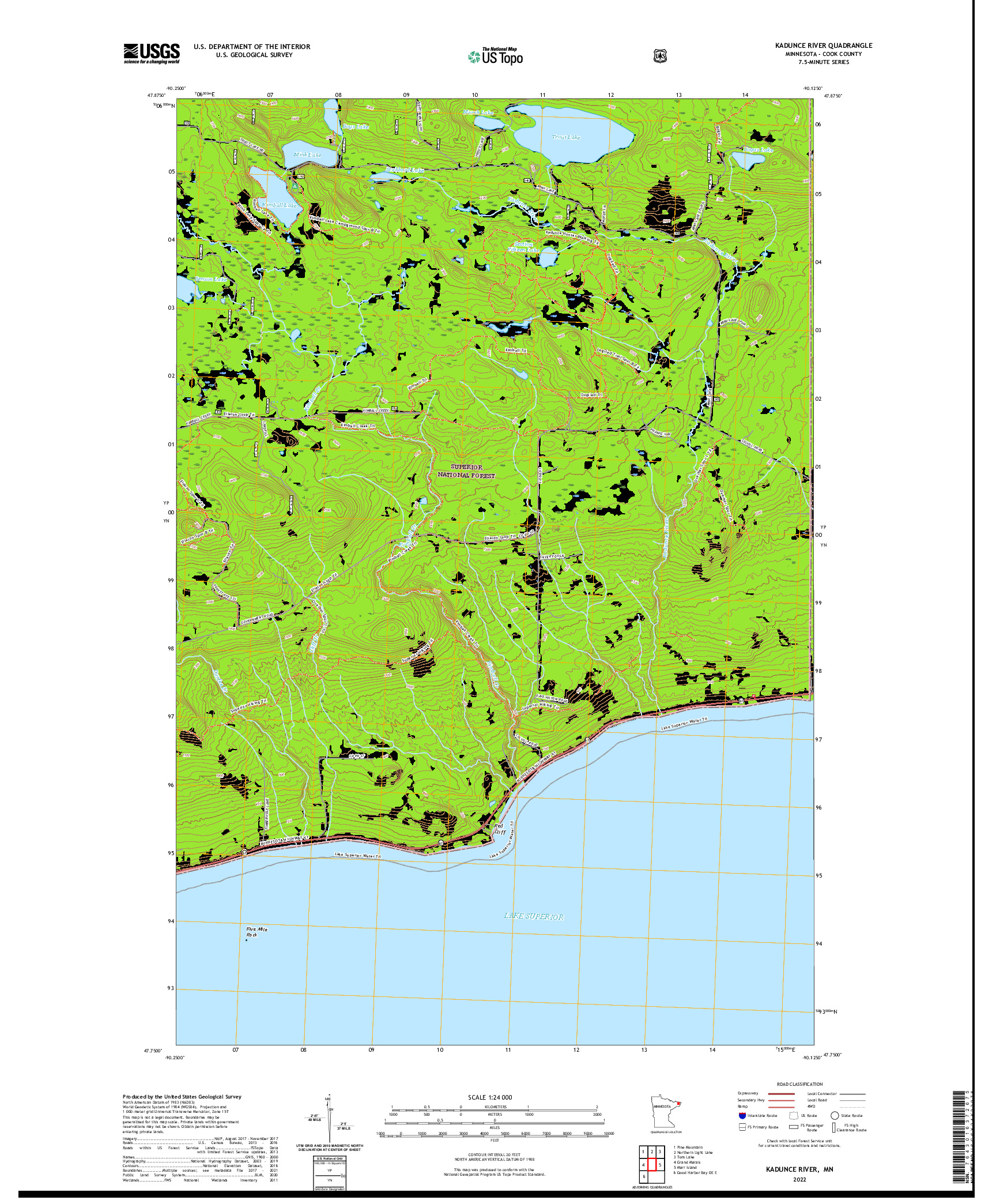 US TOPO 7.5-MINUTE MAP FOR KADUNCE RIVER, MN
