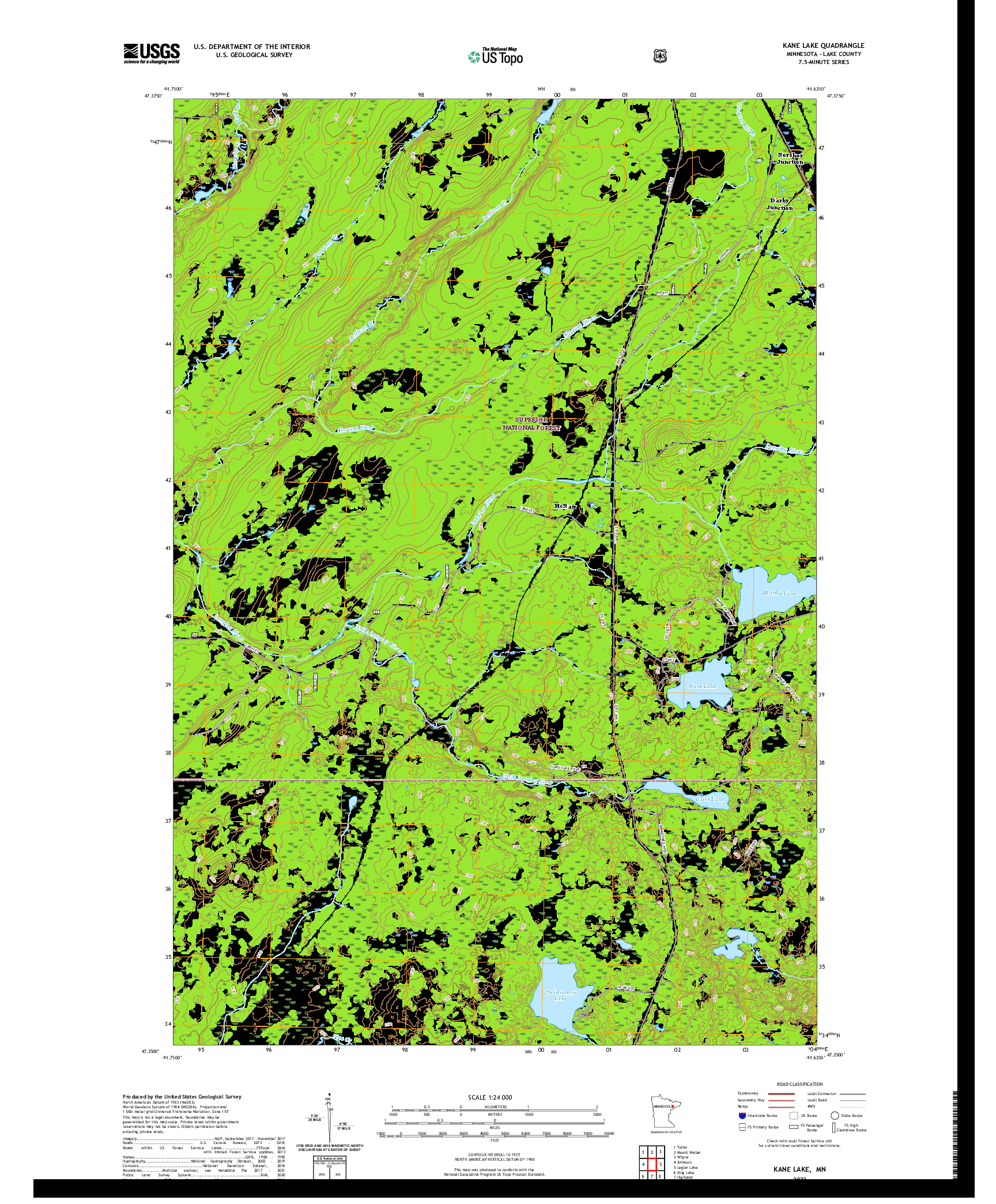 US TOPO 7.5-MINUTE MAP FOR KANE LAKE, MN