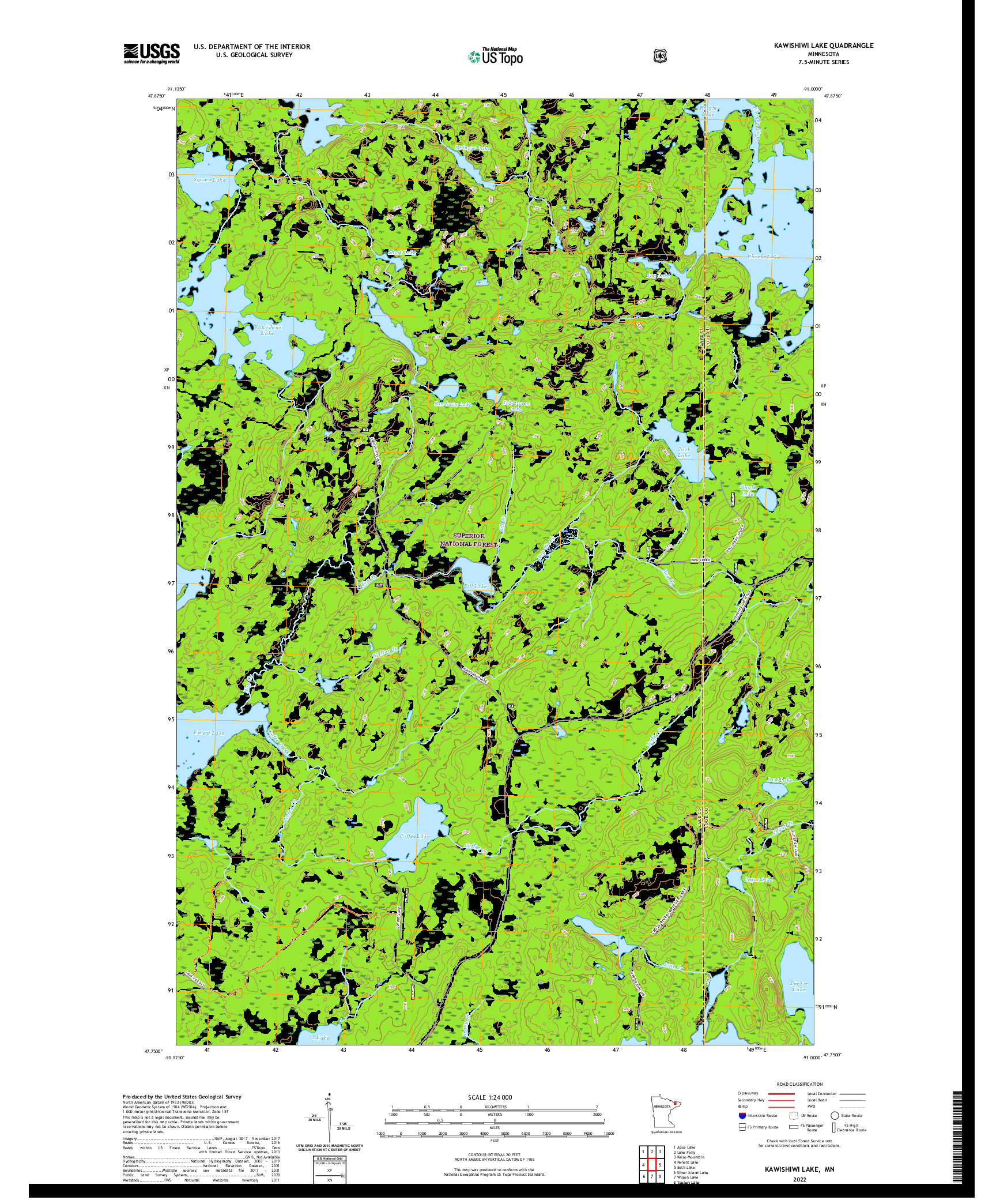 US TOPO 7.5-MINUTE MAP FOR KAWISHIWI LAKE, MN