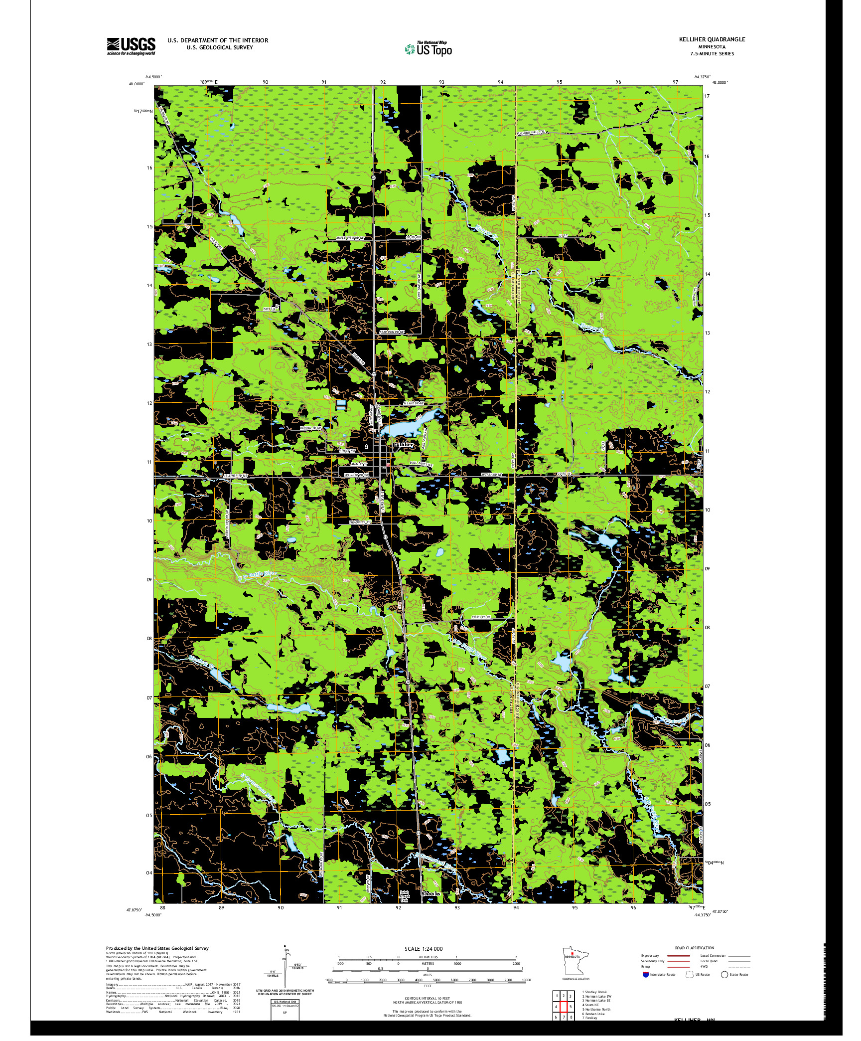 US TOPO 7.5-MINUTE MAP FOR KELLIHER, MN