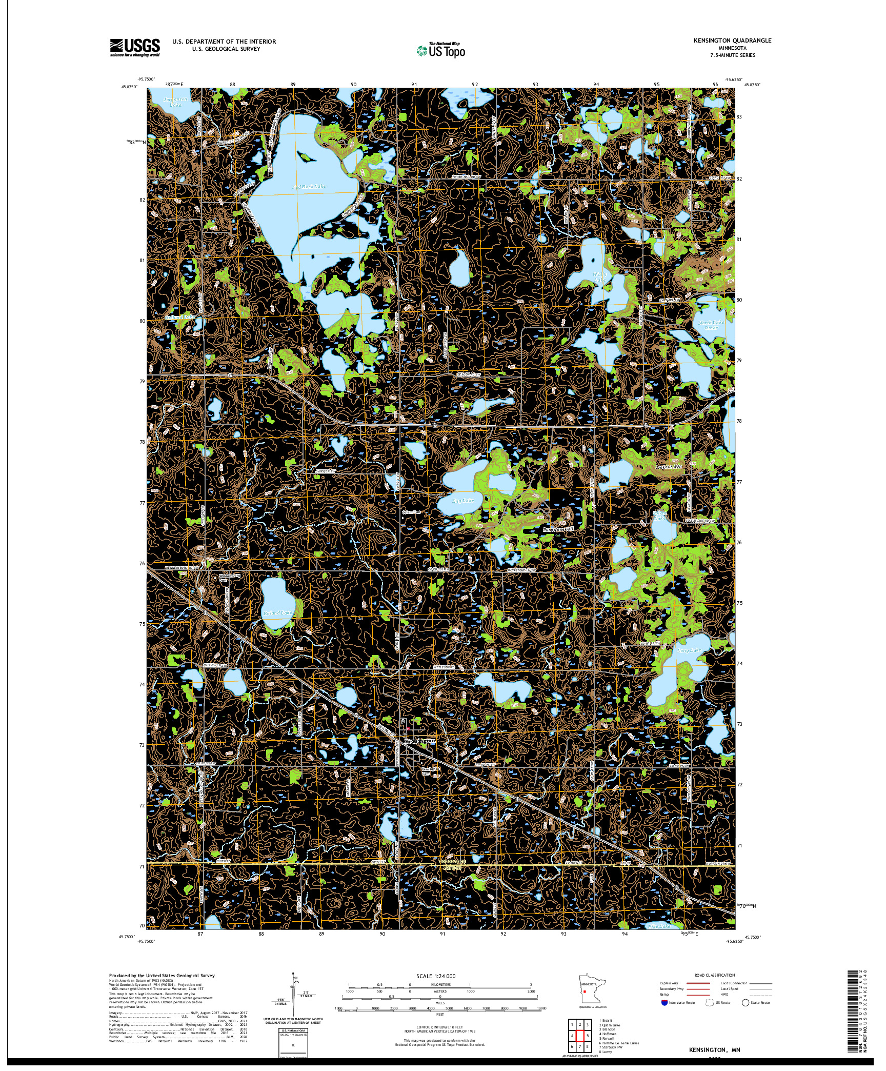 US TOPO 7.5-MINUTE MAP FOR KENSINGTON, MN