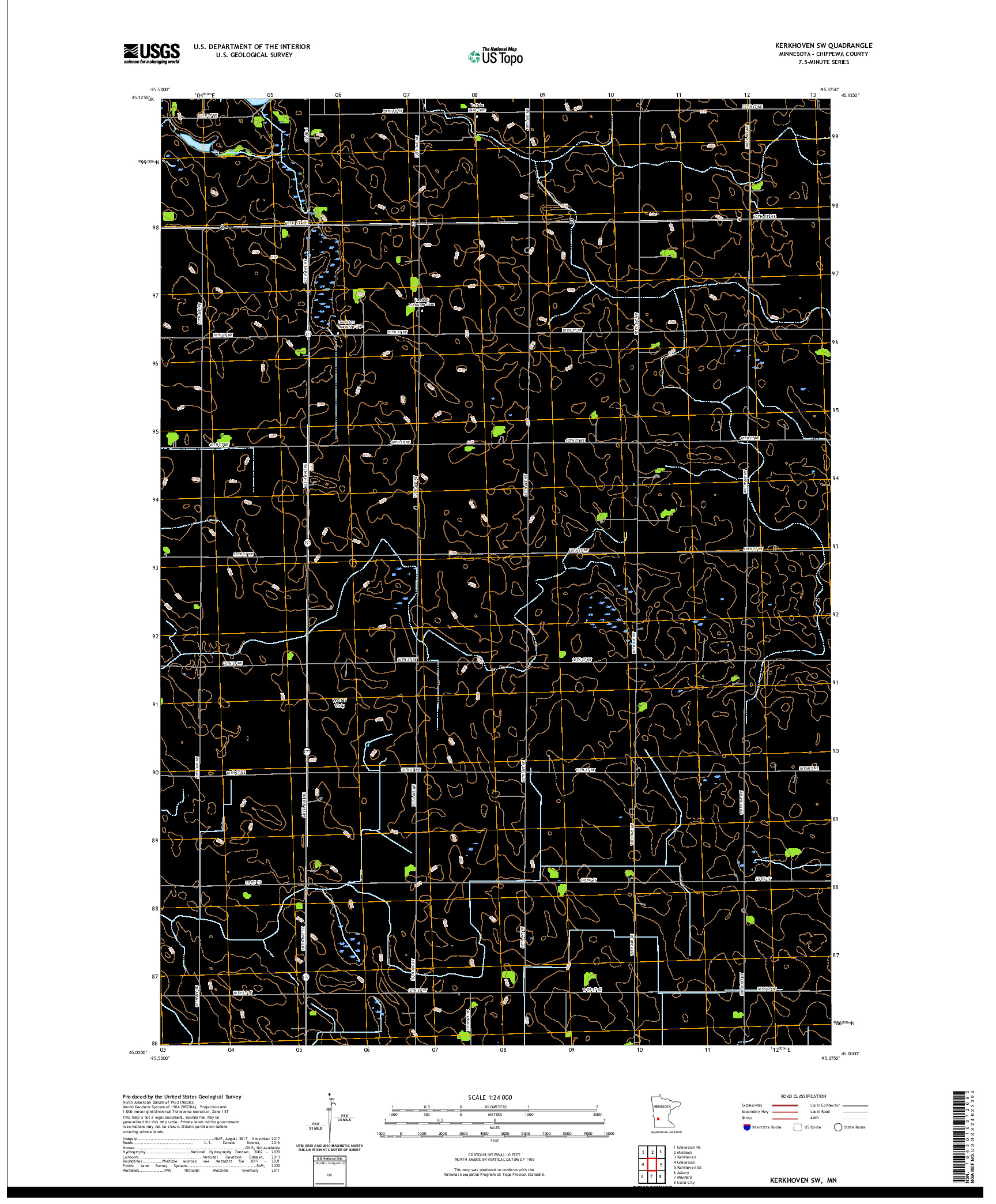 US TOPO 7.5-MINUTE MAP FOR KERKHOVEN SW, MN