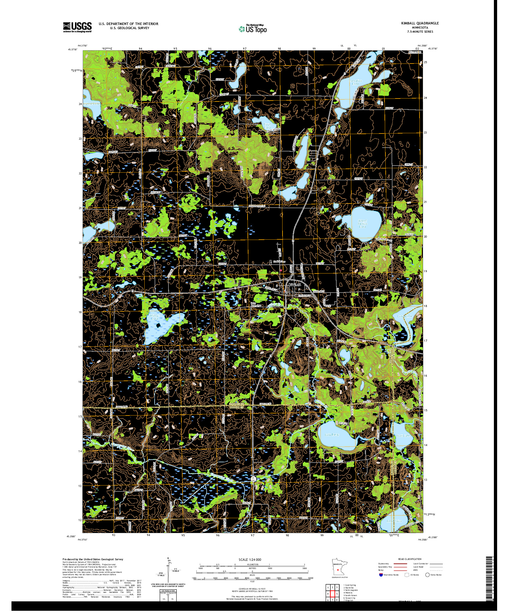 US TOPO 7.5-MINUTE MAP FOR KIMBALL, MN