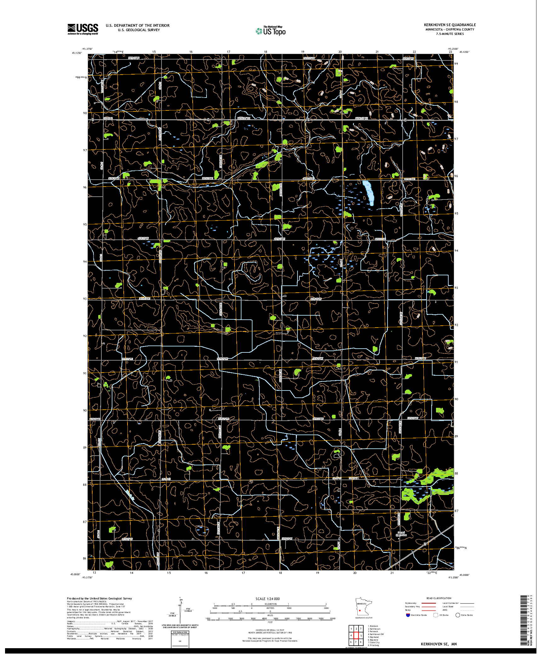 US TOPO 7.5-MINUTE MAP FOR KERKHOVEN SE, MN