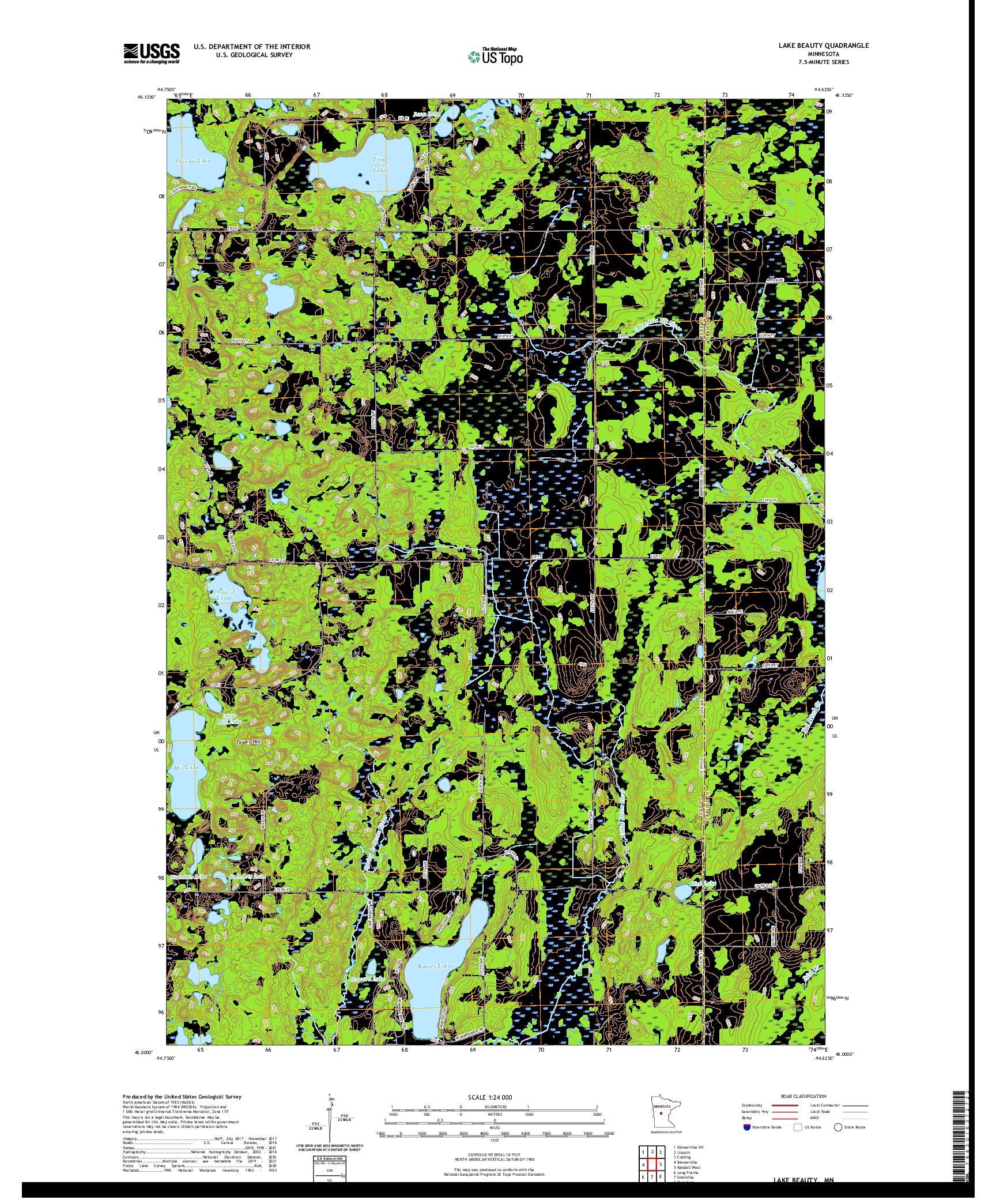 US TOPO 7.5-MINUTE MAP FOR LAKE BEAUTY, MN