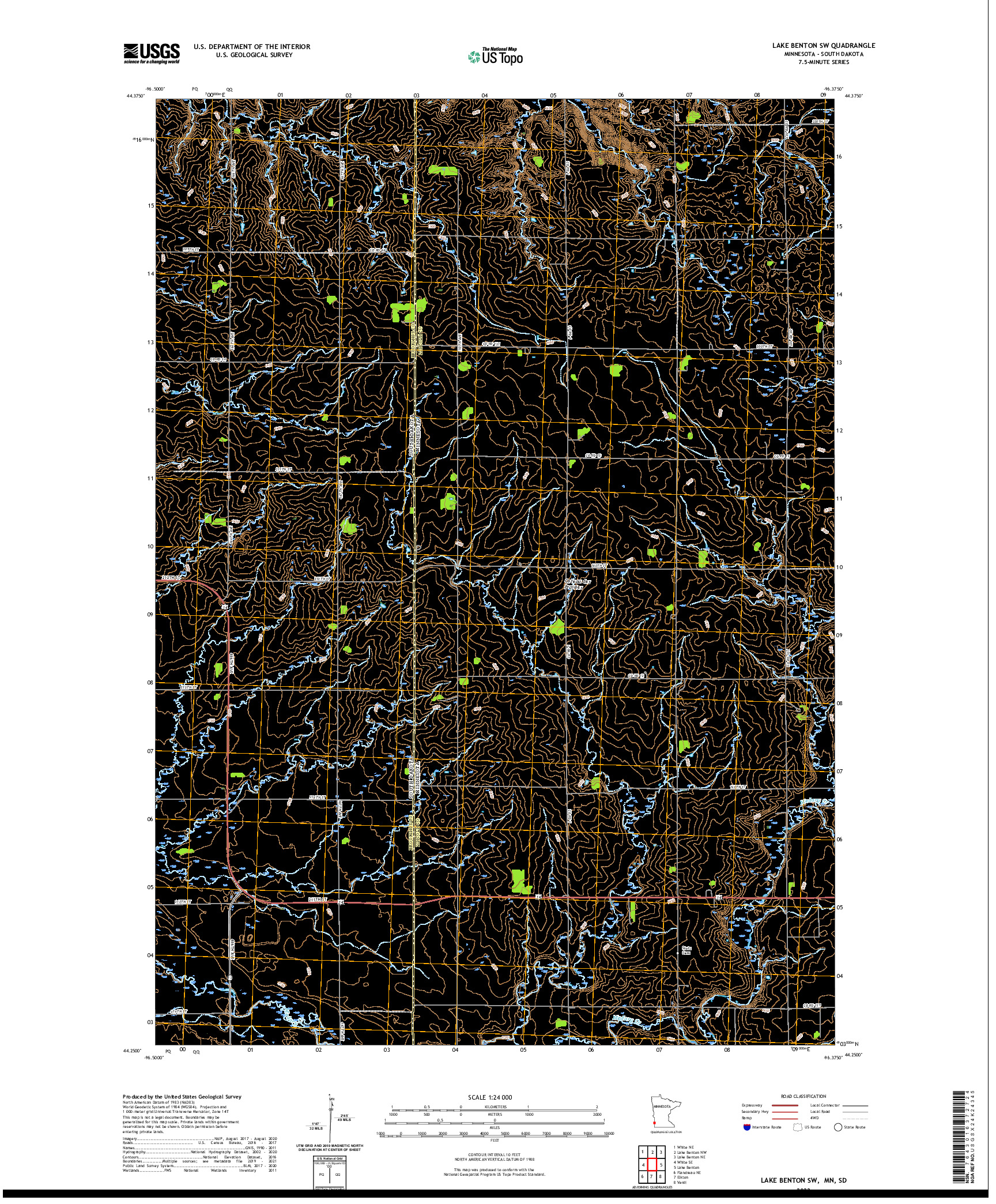 US TOPO 7.5-MINUTE MAP FOR LAKE BENTON SW, MN,SD