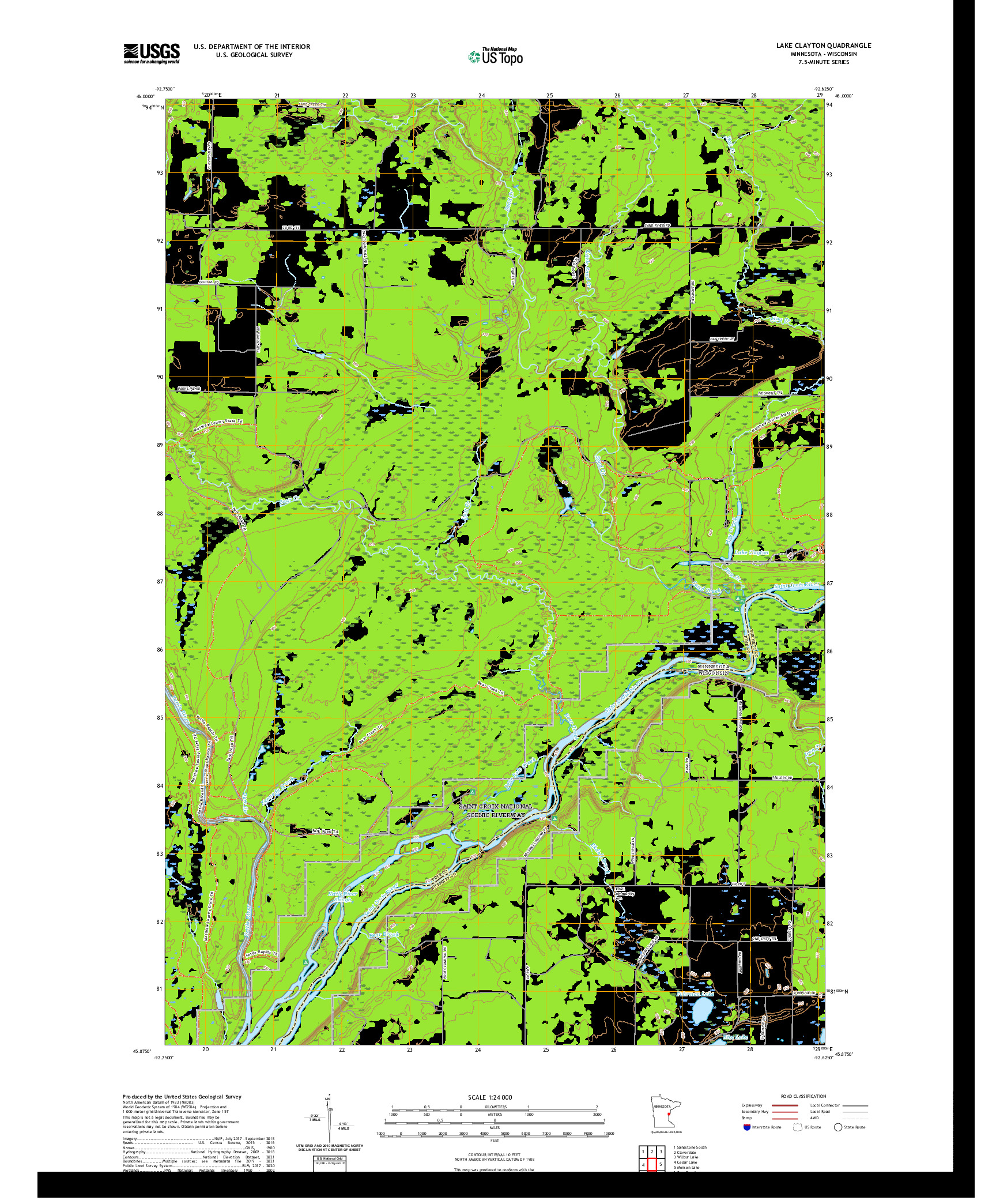 US TOPO 7.5-MINUTE MAP FOR LAKE CLAYTON, MN,WI