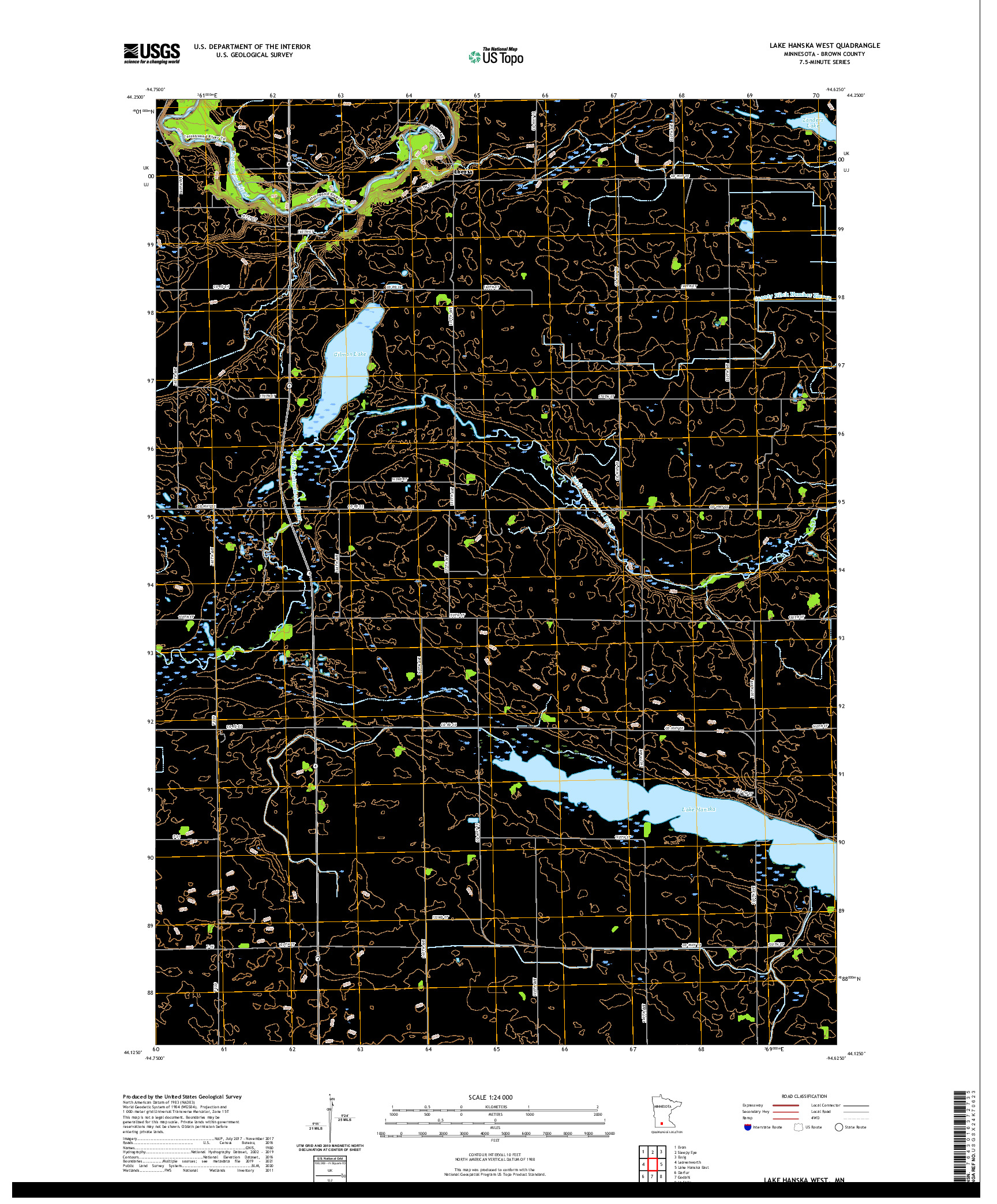 US TOPO 7.5-MINUTE MAP FOR LAKE HANSKA WEST, MN