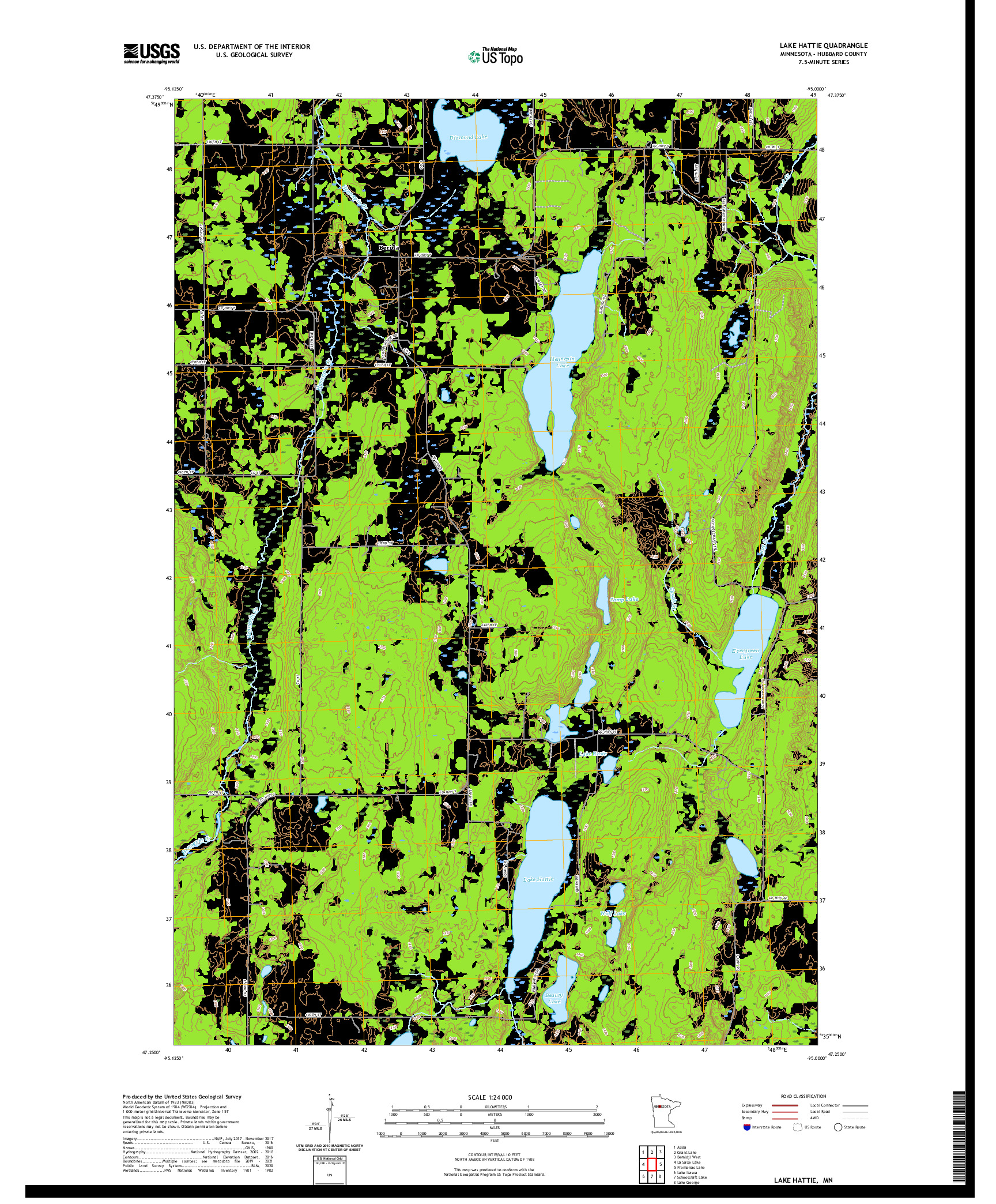 US TOPO 7.5-MINUTE MAP FOR LAKE HATTIE, MN