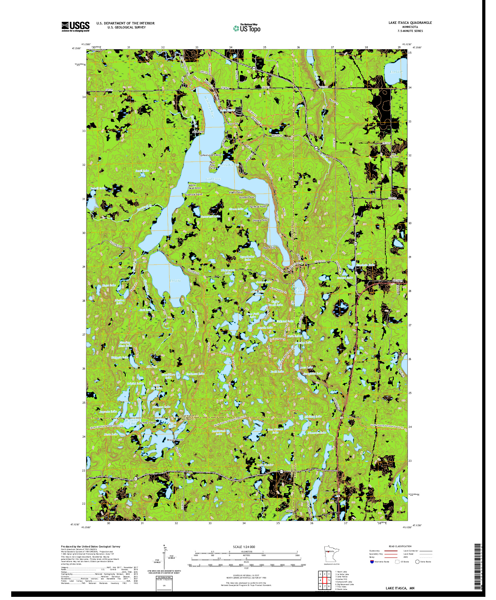 US TOPO 7.5-MINUTE MAP FOR LAKE ITASCA, MN
