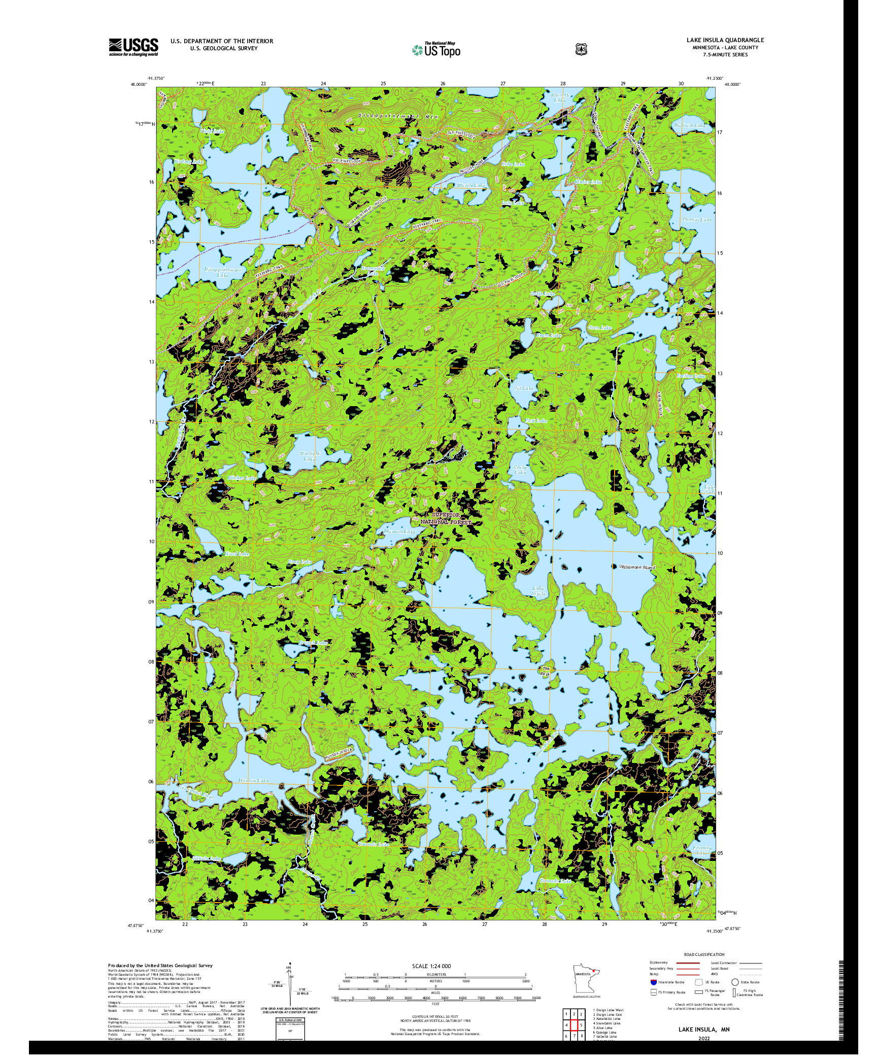 US TOPO 7.5-MINUTE MAP FOR LAKE INSULA, MN