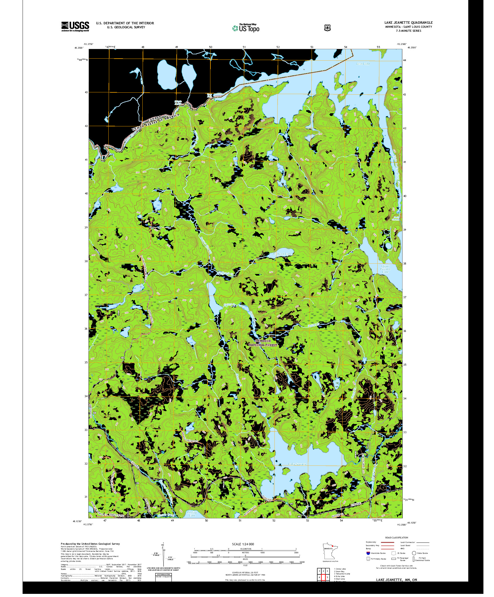 US TOPO 7.5-MINUTE MAP FOR LAKE JEANETTE, MN,ON