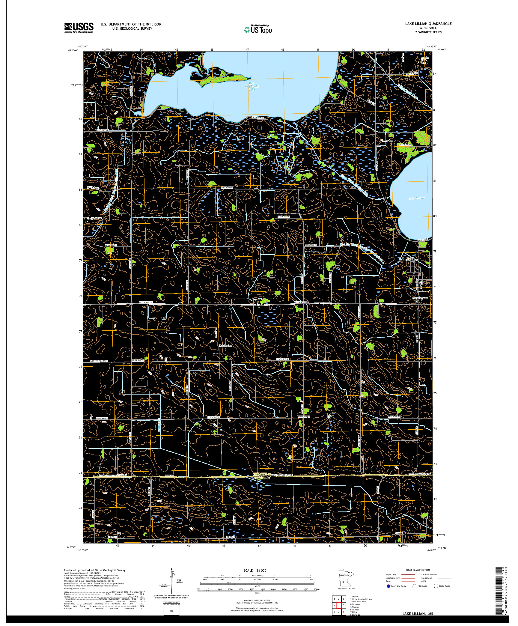 US TOPO 7.5-MINUTE MAP FOR LAKE LILLIAN, MN