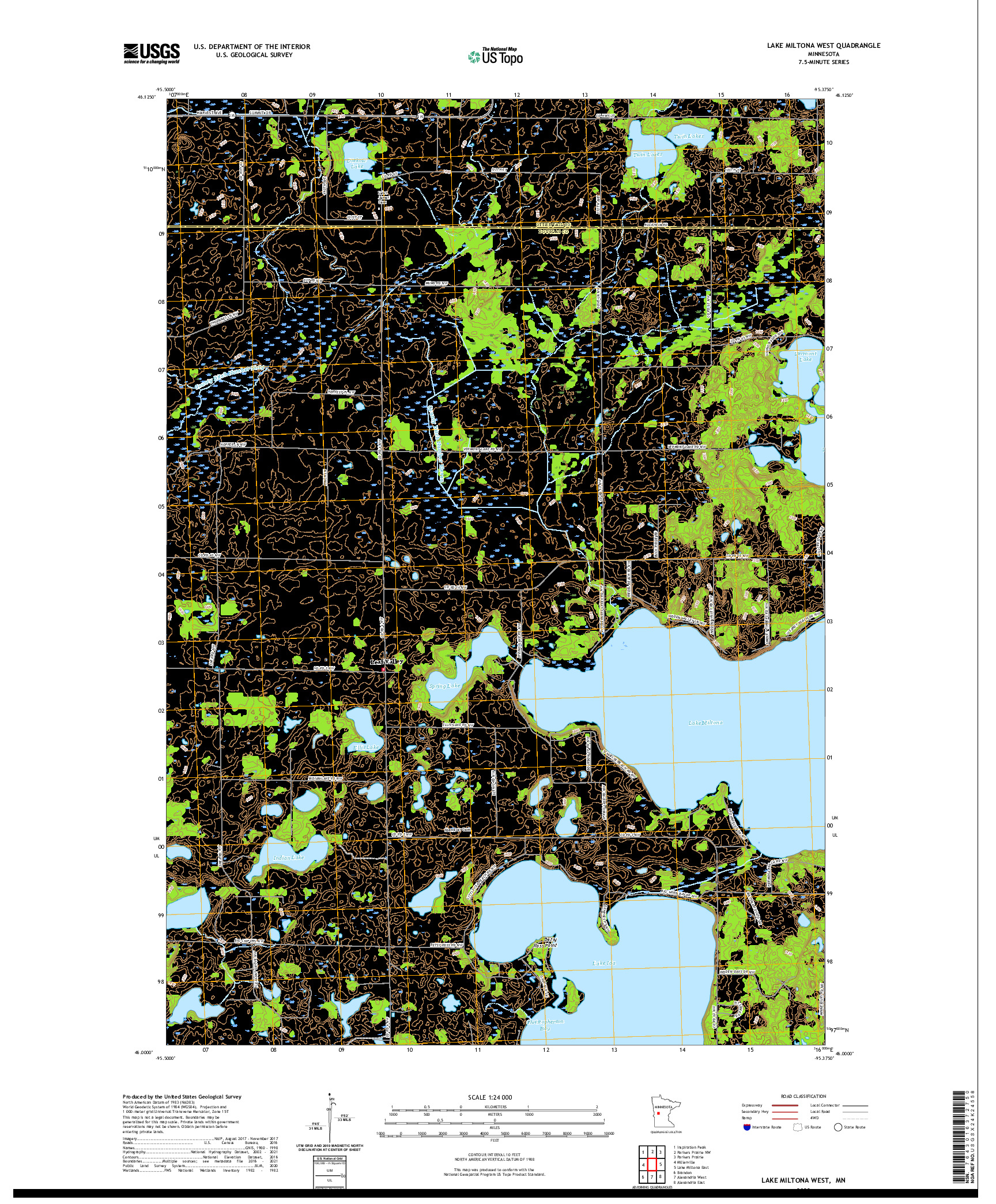 US TOPO 7.5-MINUTE MAP FOR LAKE MILTONA WEST, MN