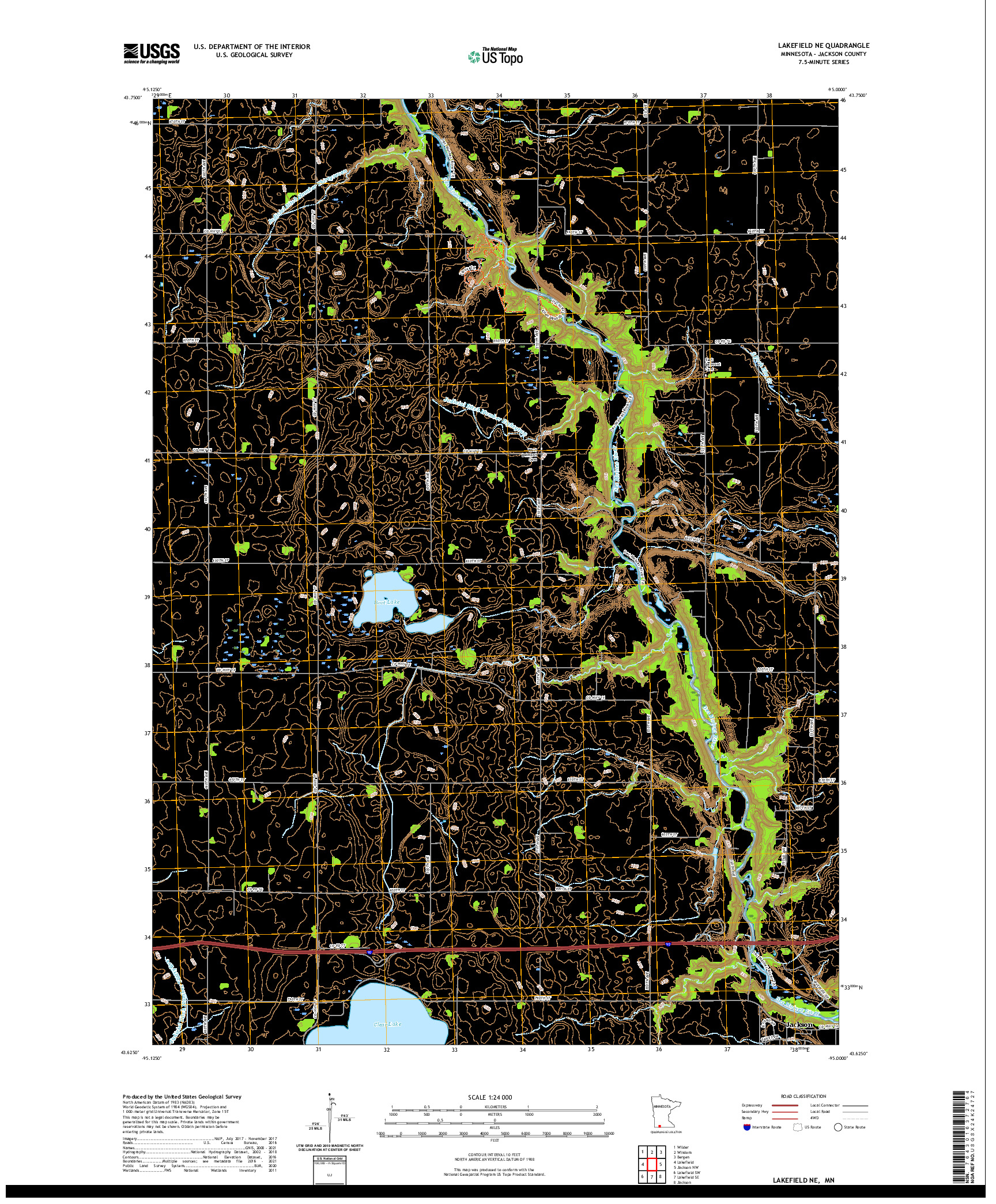 US TOPO 7.5-MINUTE MAP FOR LAKEFIELD NE, MN