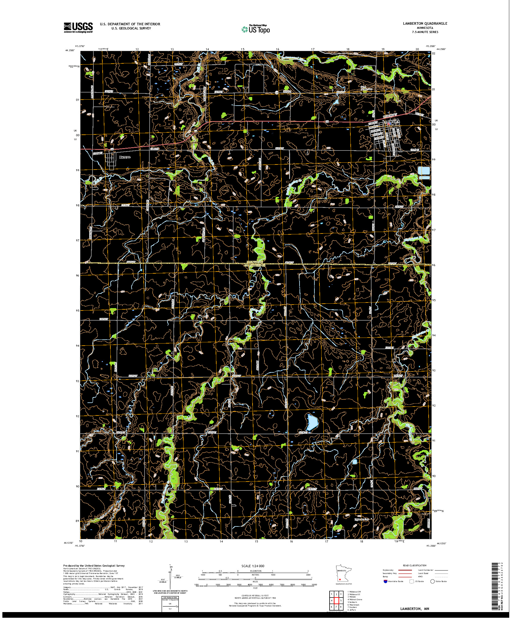 US TOPO 7.5-MINUTE MAP FOR LAMBERTON, MN