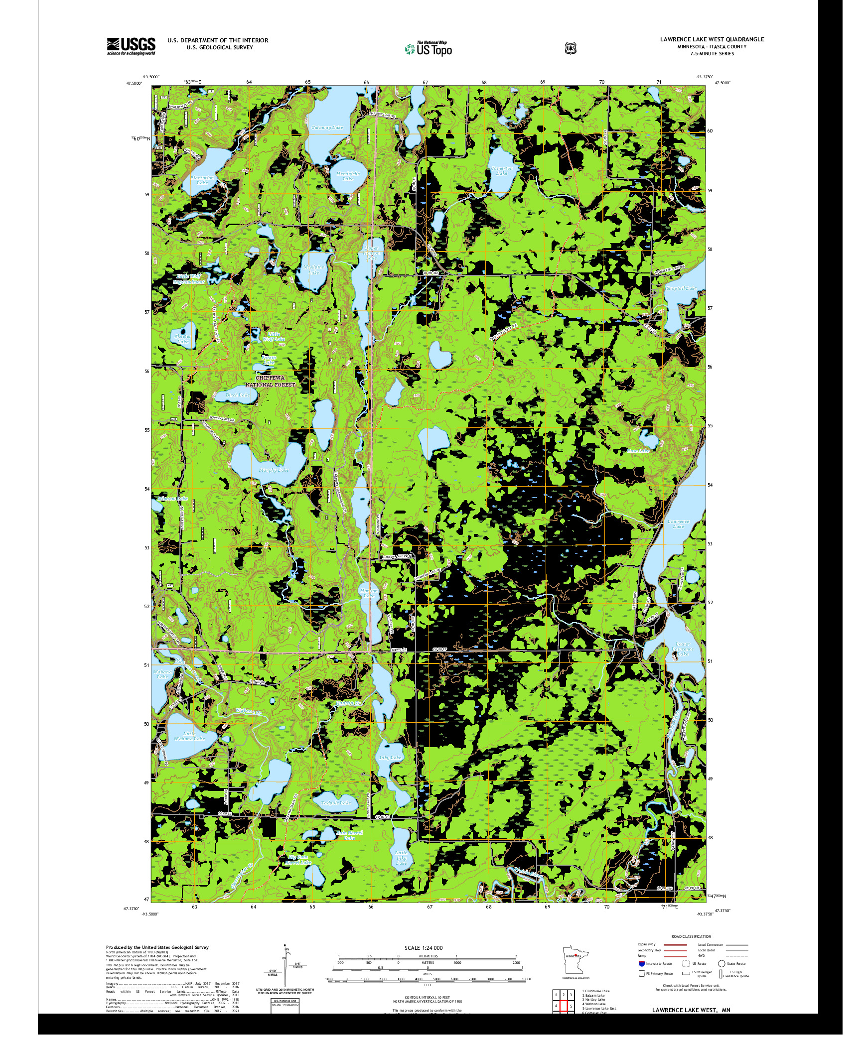 US TOPO 7.5-MINUTE MAP FOR LAWRENCE LAKE WEST, MN