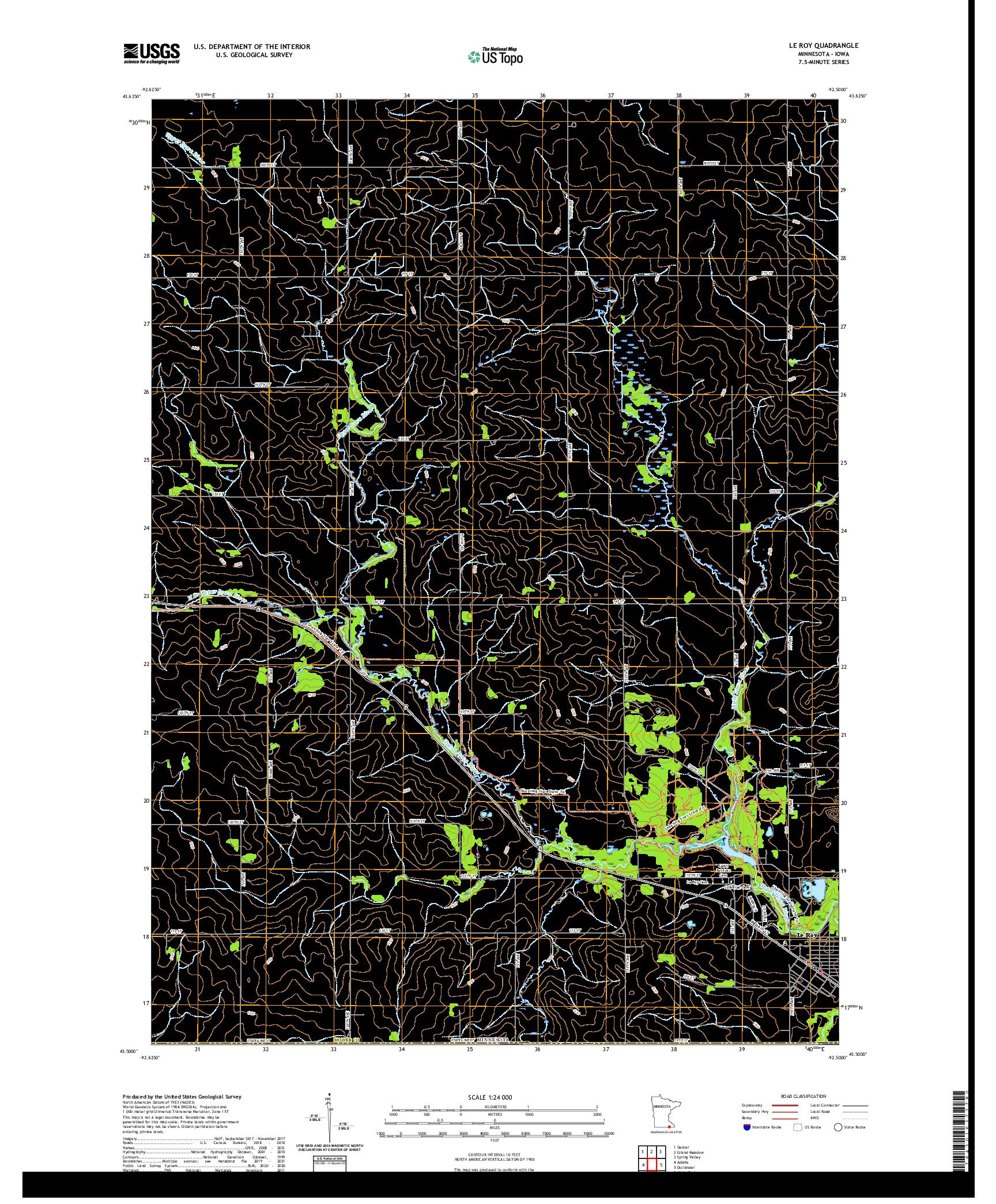 US TOPO 7.5-MINUTE MAP FOR LE ROY, MN,IA