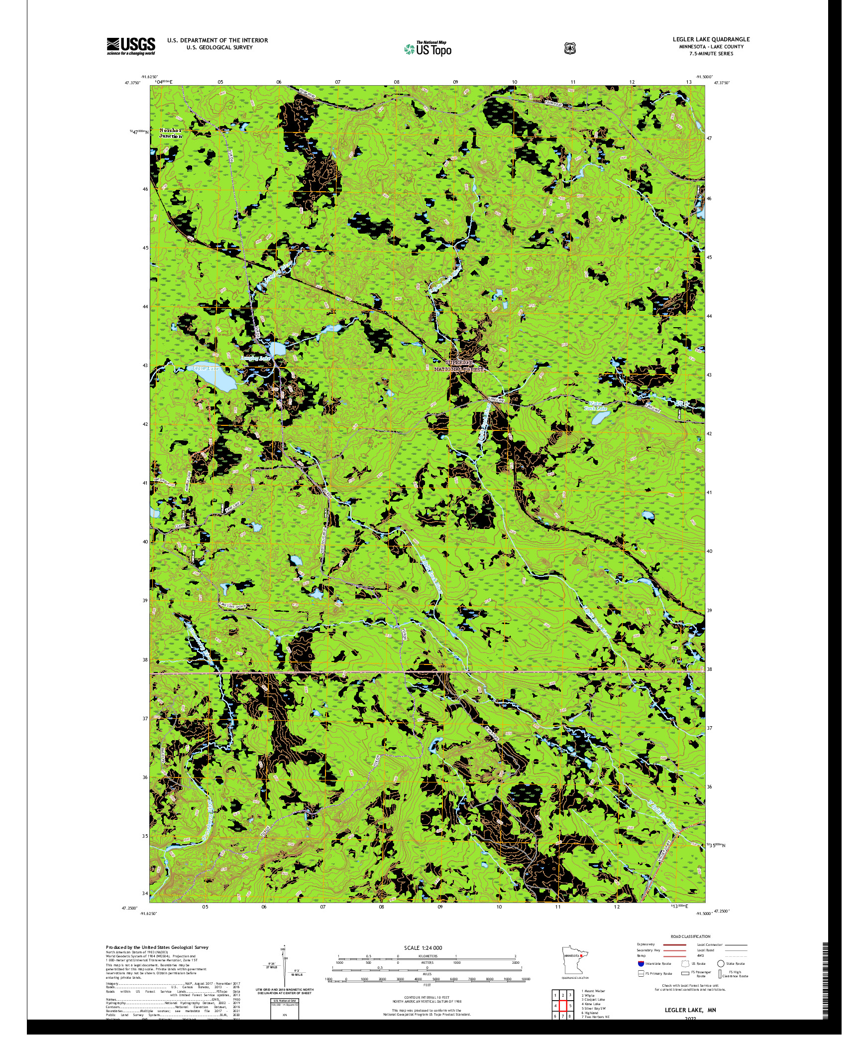 US TOPO 7.5-MINUTE MAP FOR LEGLER LAKE, MN