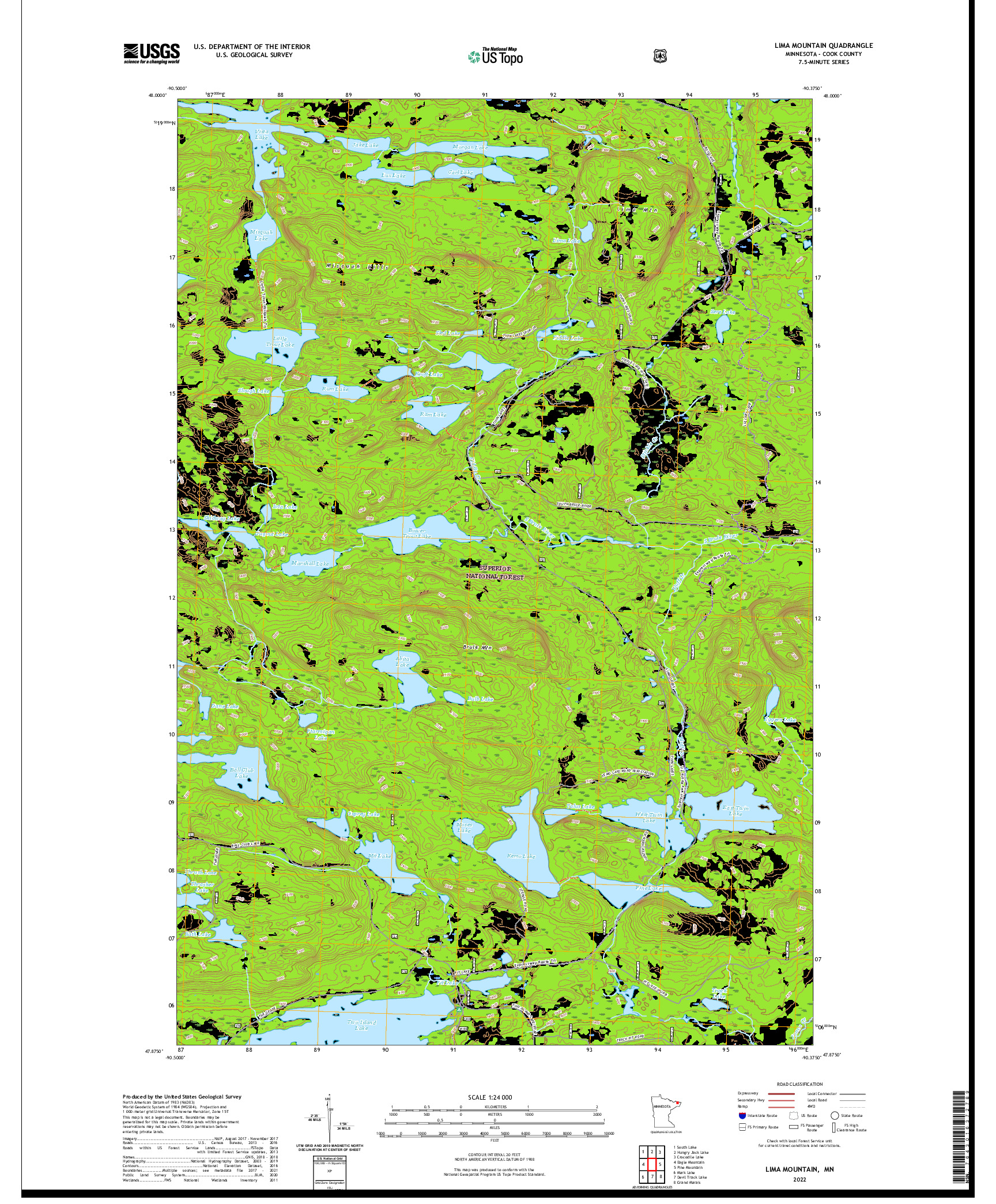 US TOPO 7.5-MINUTE MAP FOR LIMA MOUNTAIN, MN