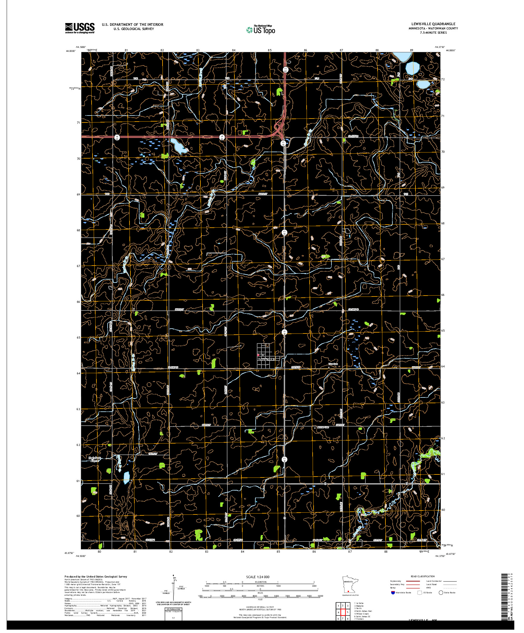 US TOPO 7.5-MINUTE MAP FOR LEWISVILLE, MN