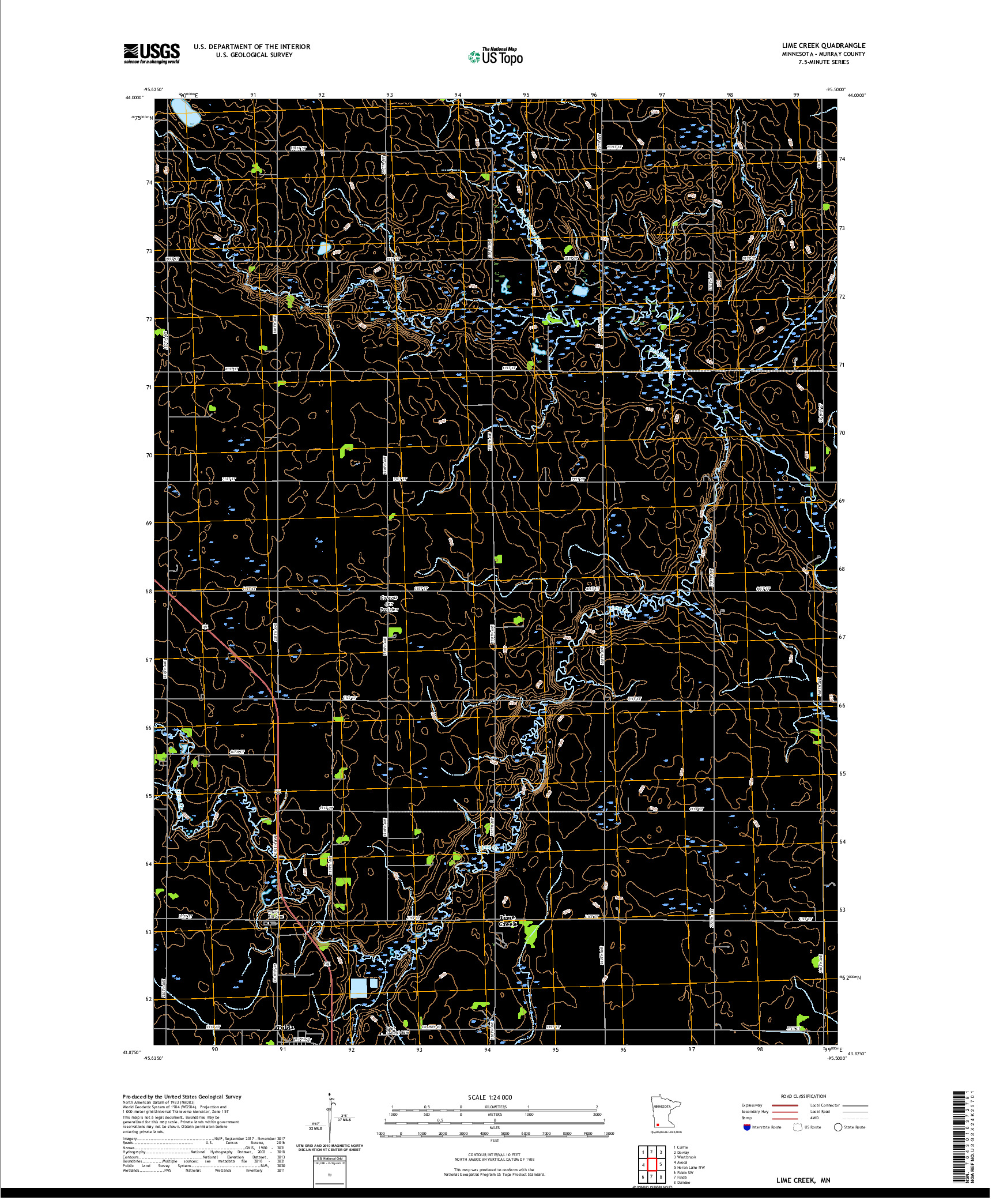 US TOPO 7.5-MINUTE MAP FOR LIME CREEK, MN