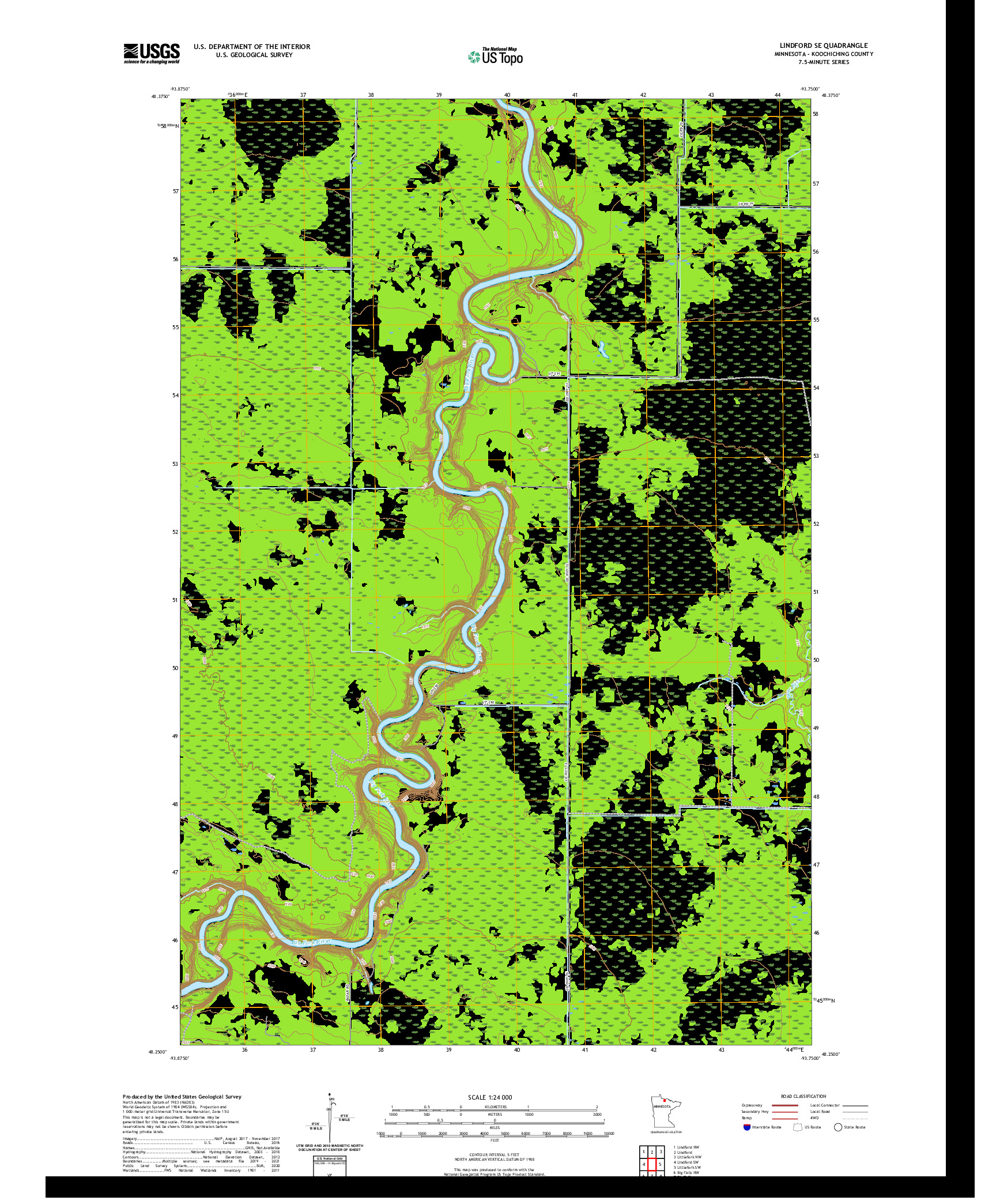 US TOPO 7.5-MINUTE MAP FOR LINDFORD SE, MN