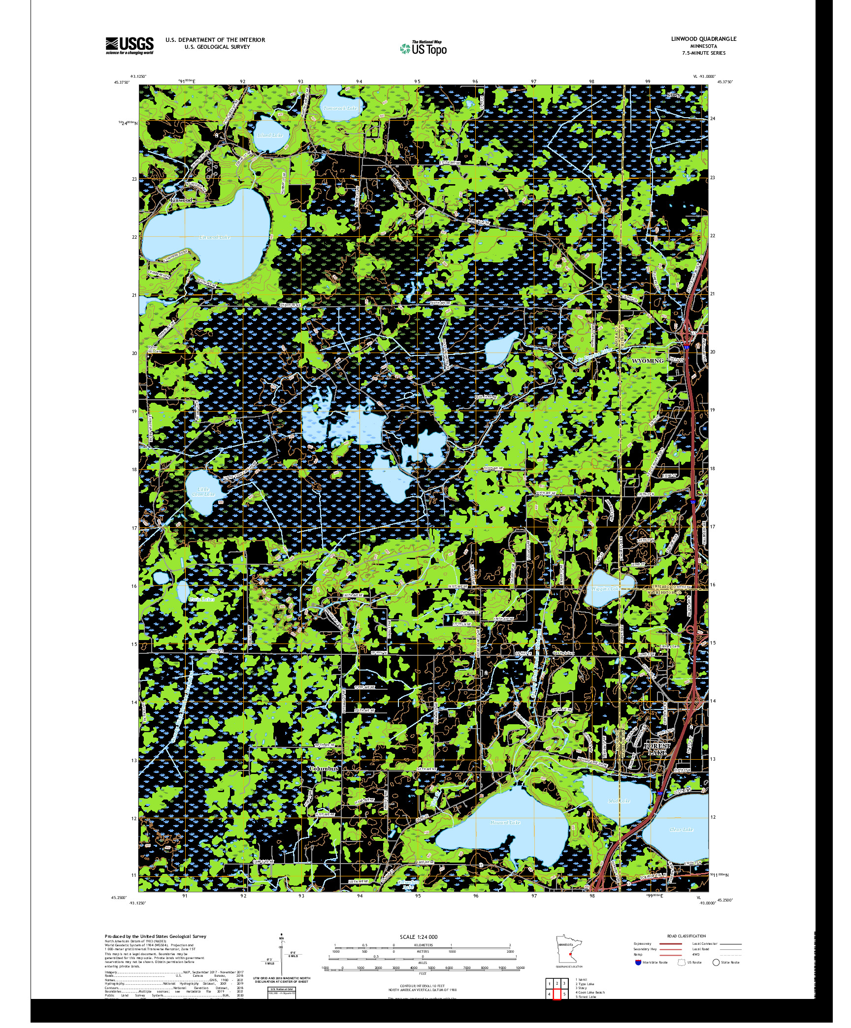 US TOPO 7.5-MINUTE MAP FOR LINWOOD, MN