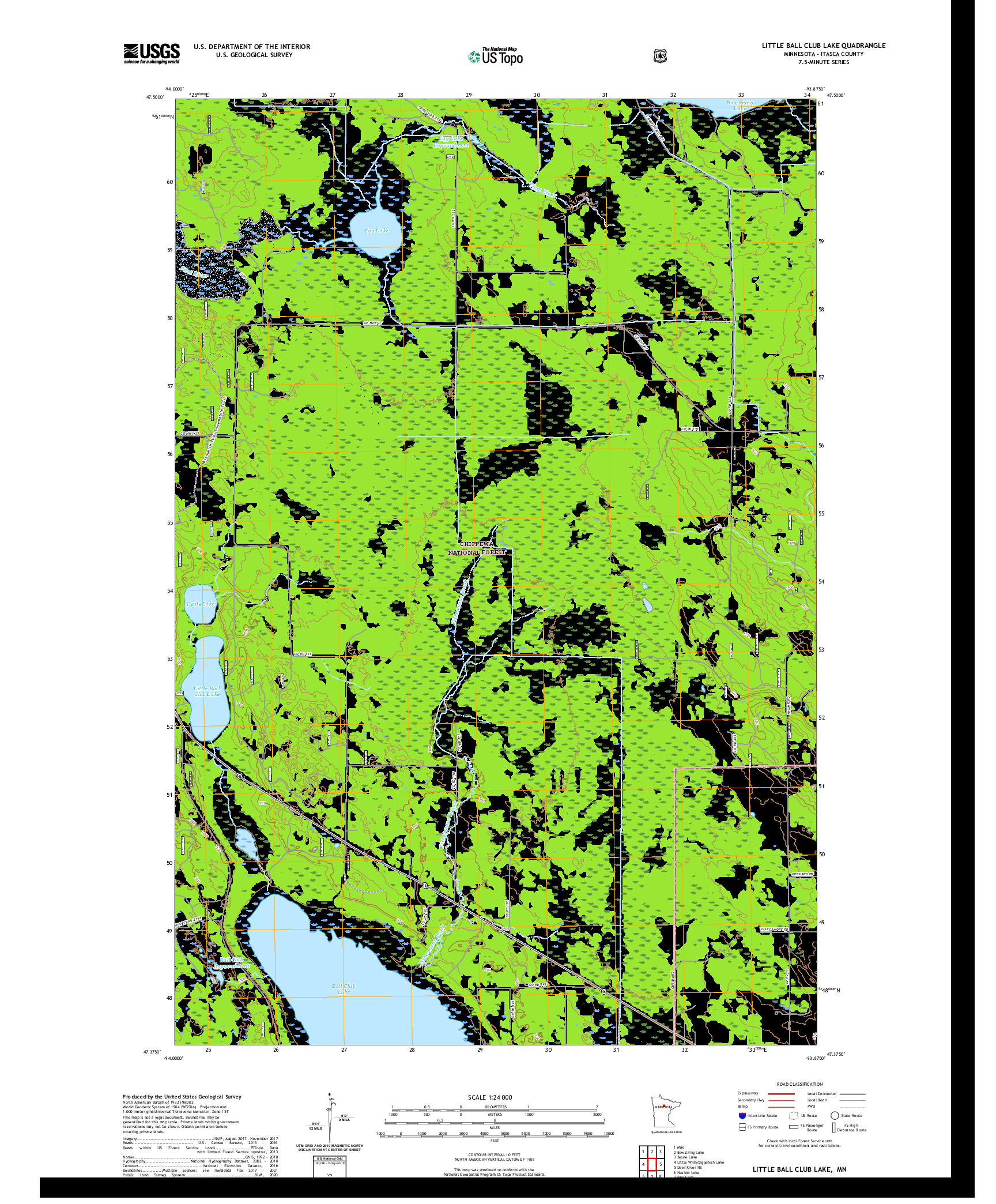 US TOPO 7.5-MINUTE MAP FOR LITTLE BALL CLUB LAKE, MN